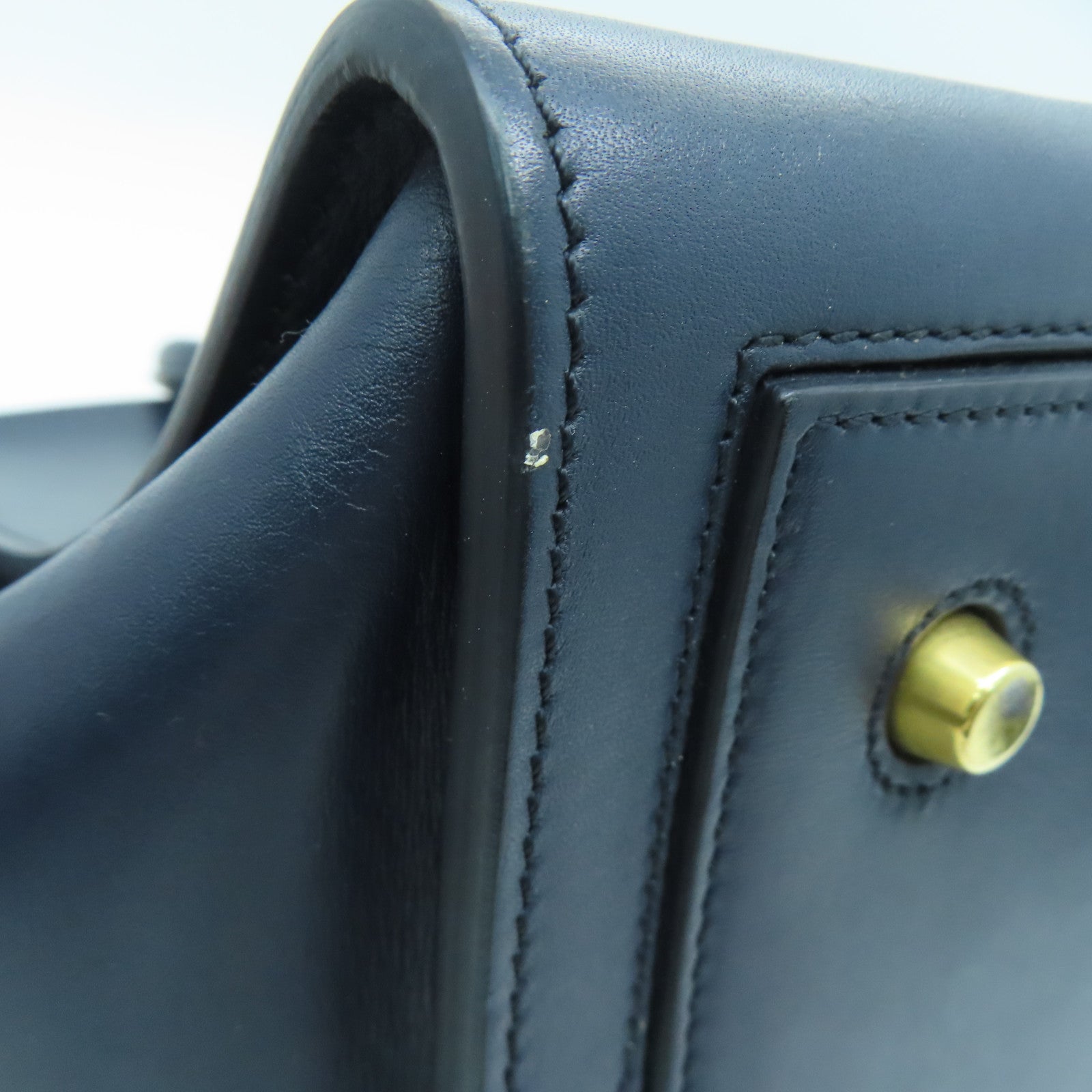 CELINE 牛皮皮革金扣肩背袋深藍色
