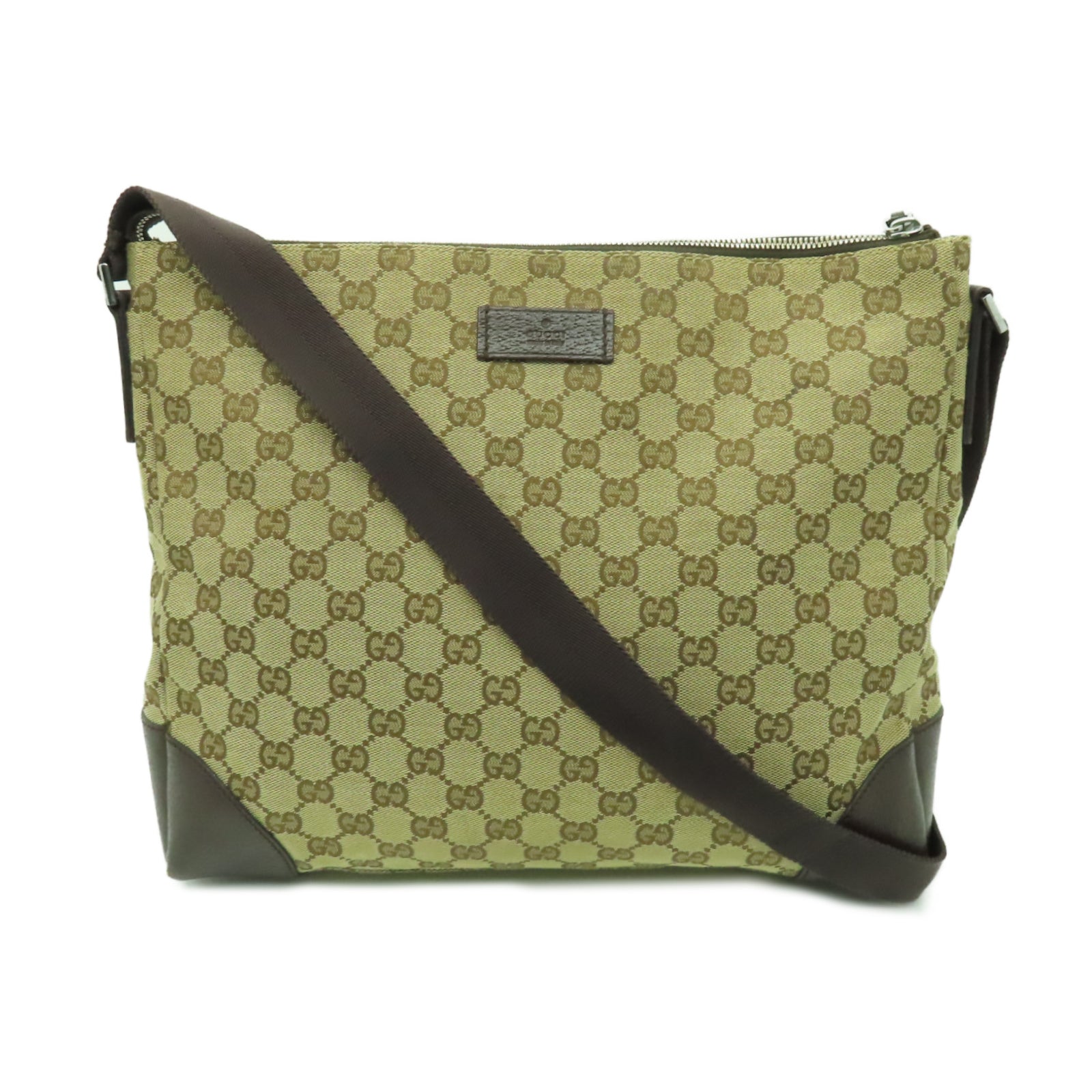 GUCCI 帆布Shoulder Bag銀扣肩背袋棕色