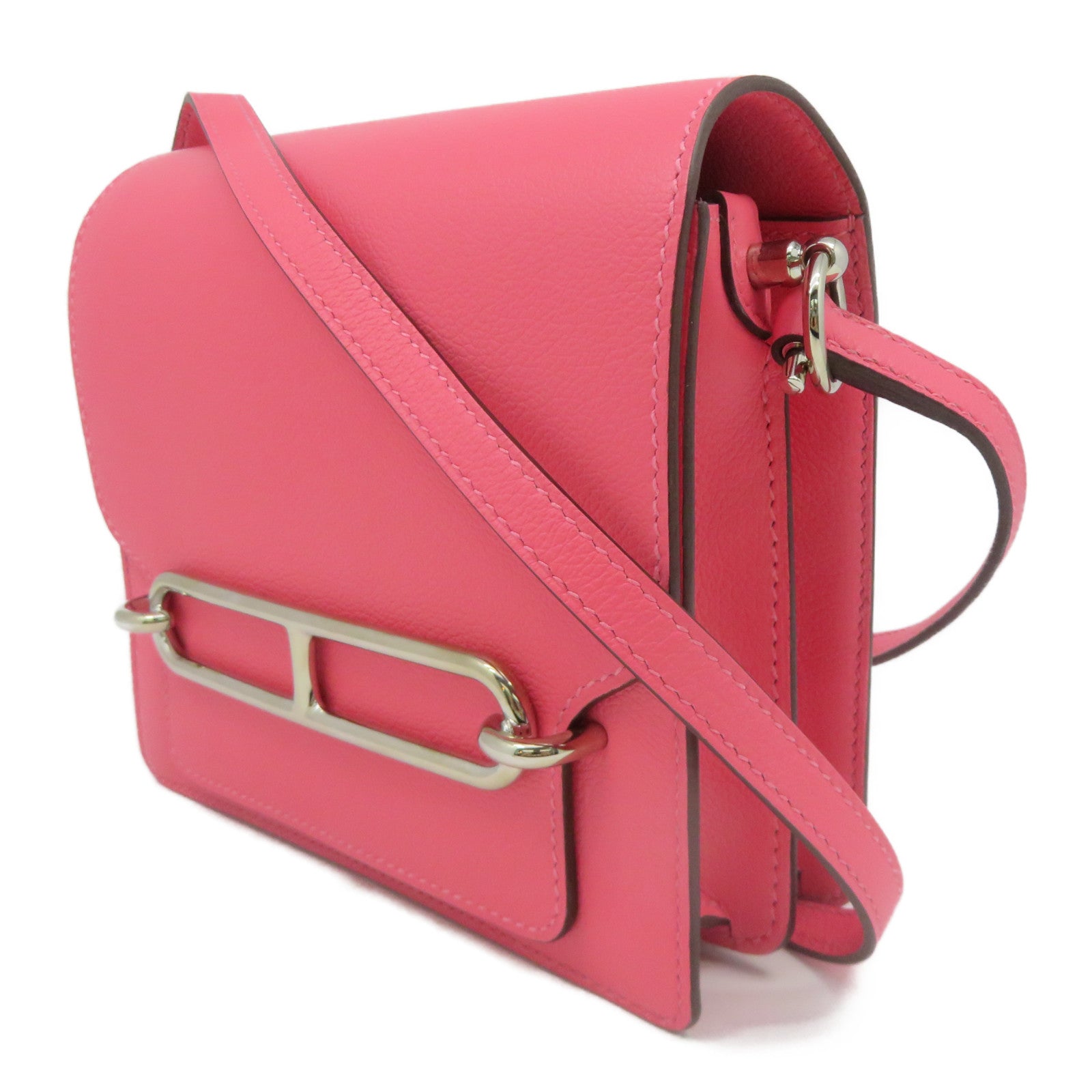 HERMES Evercolor皮革Mini Roulis银扣链带肩背袋Rose Azalee