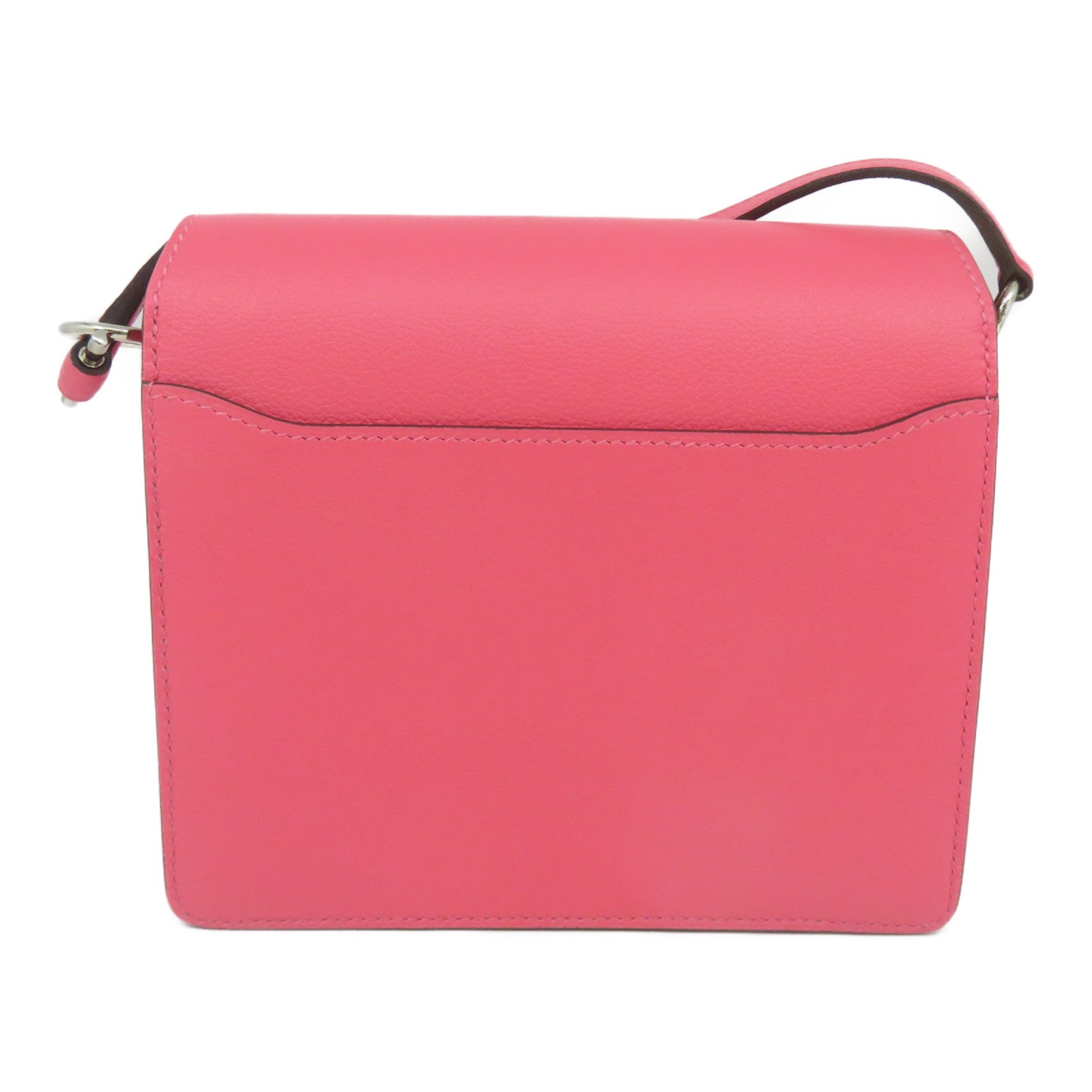 HERMES Evercolor皮革Mini Roulis银扣链带肩背袋Rose Azalee