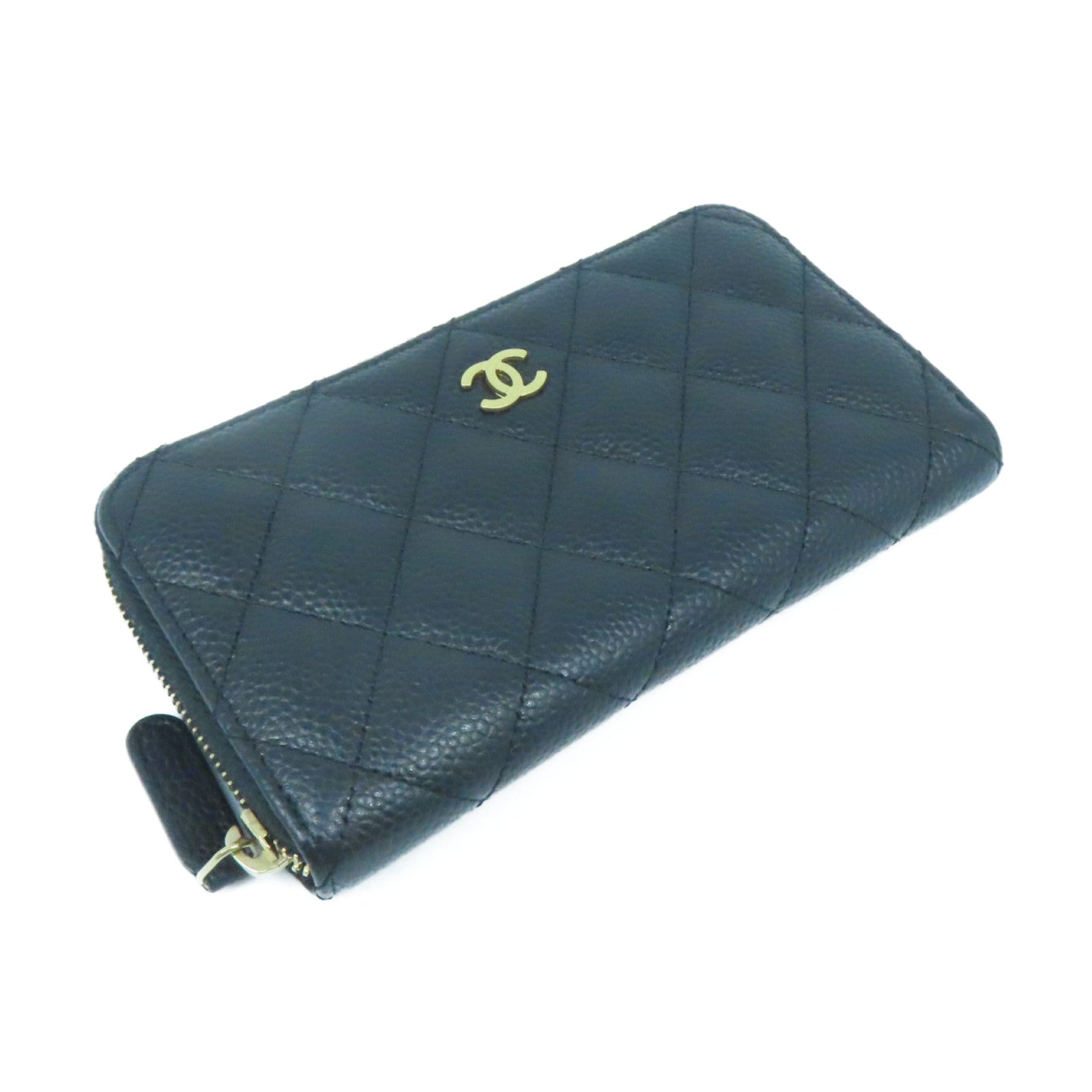 CHANEL Caviar皮革Wallet金扣钱包黑色