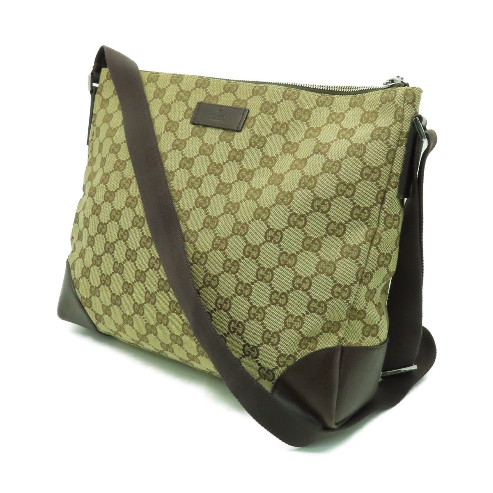 GUCCI 帆布Shoulder Bag銀扣肩背袋棕色