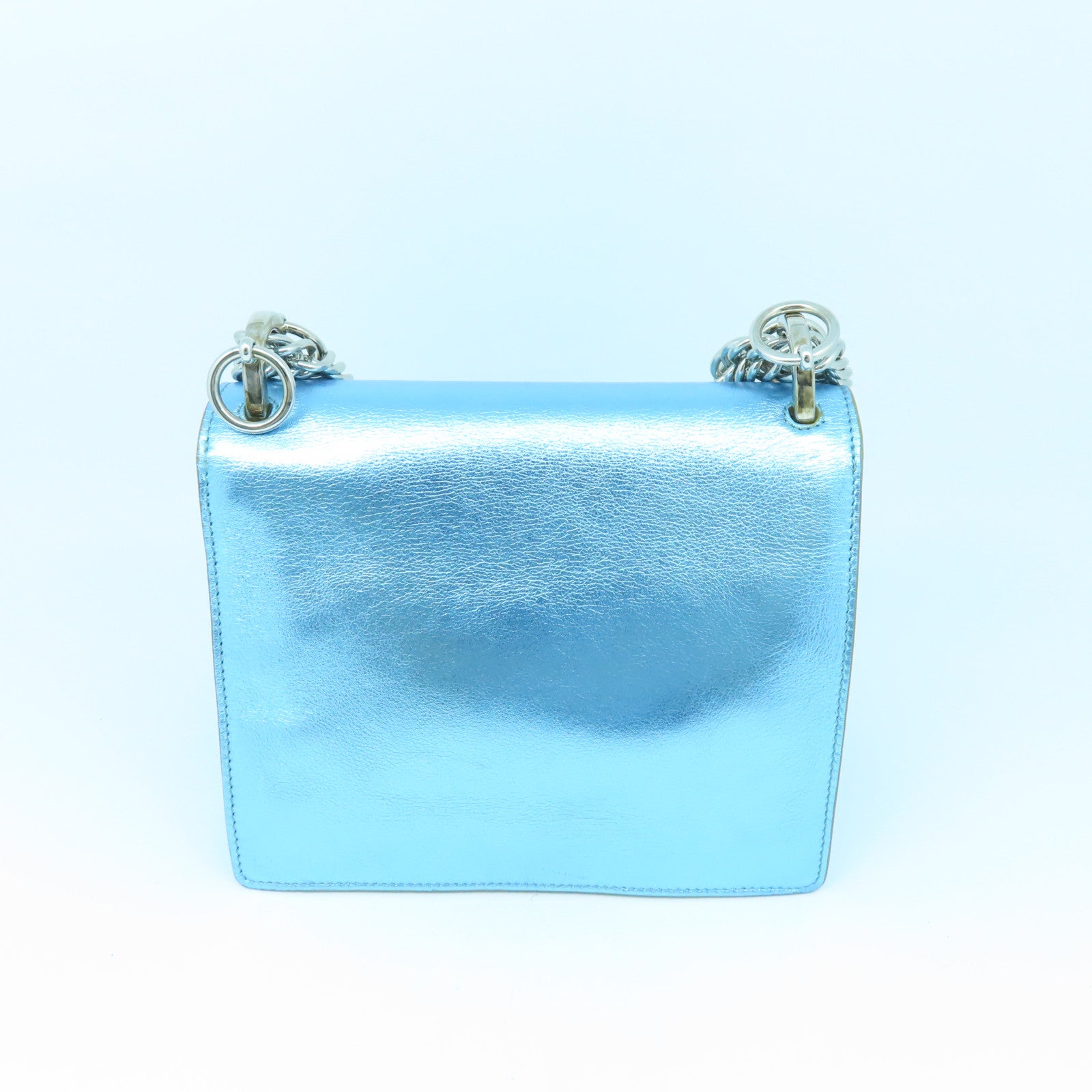 FENDI Cowhide Leather Kan I Gold Buckle/Silver Buckle Handle Shoulder Bag Blue