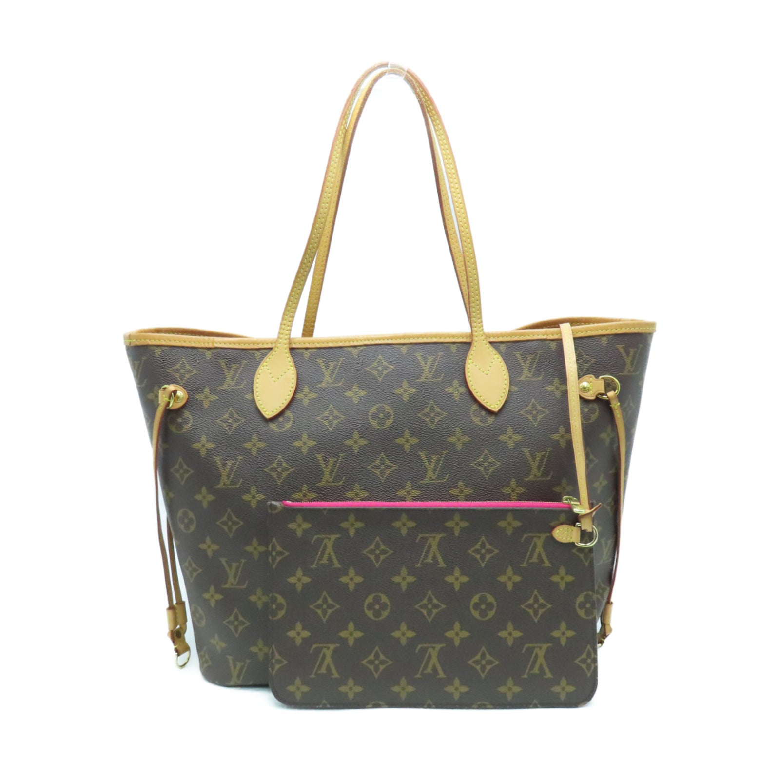 LOUIS VUITTON Monogram Neverfull MM金扣手挽袋啡色