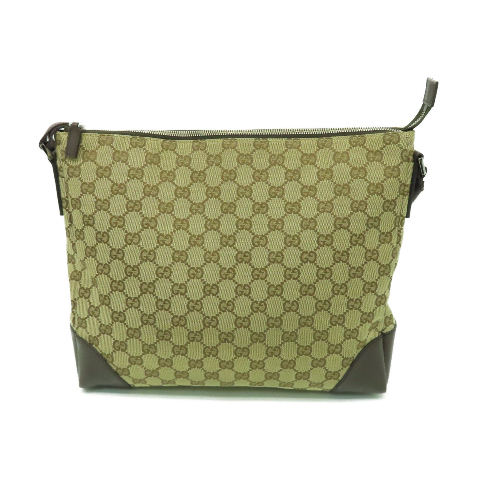 GUCCI 帆布Shoulder Bag銀扣肩背袋棕色