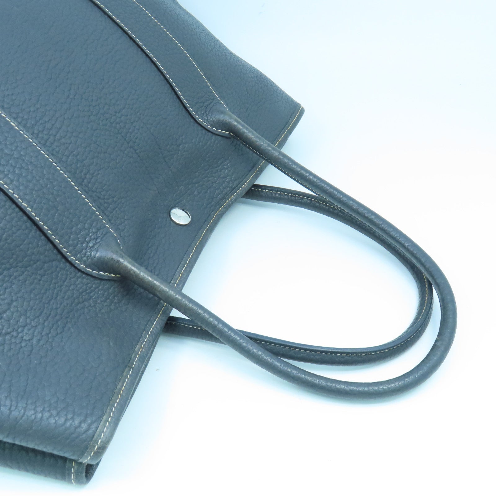 HERMES GardenParty PM silver buckle handle bag Graphite gray