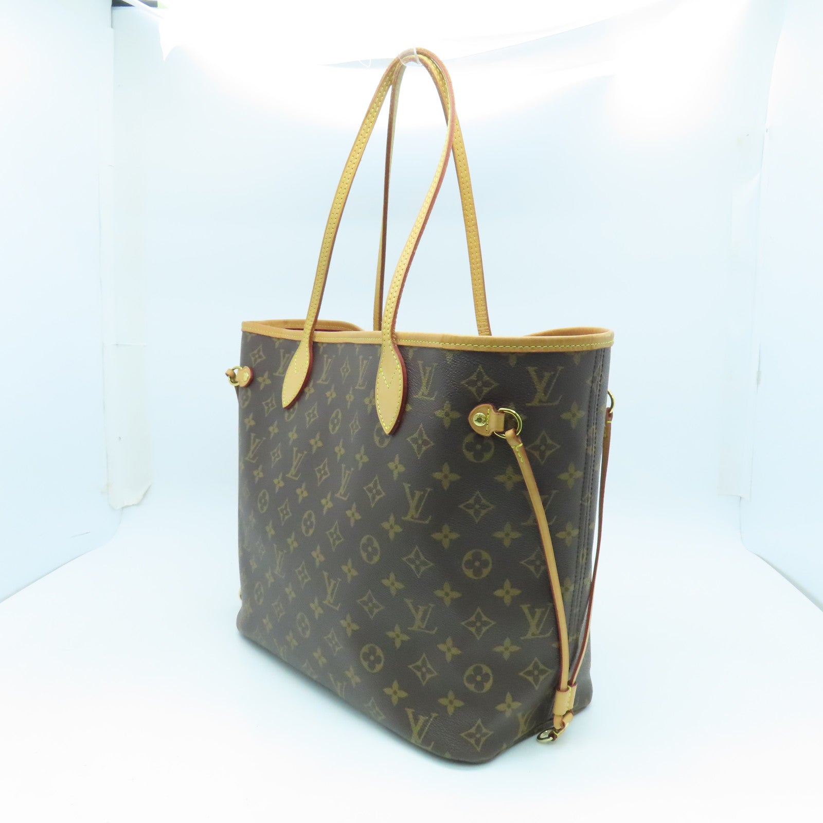 LOUIS VUITTON Monogram Neverfull MM金扣手挽袋啡色