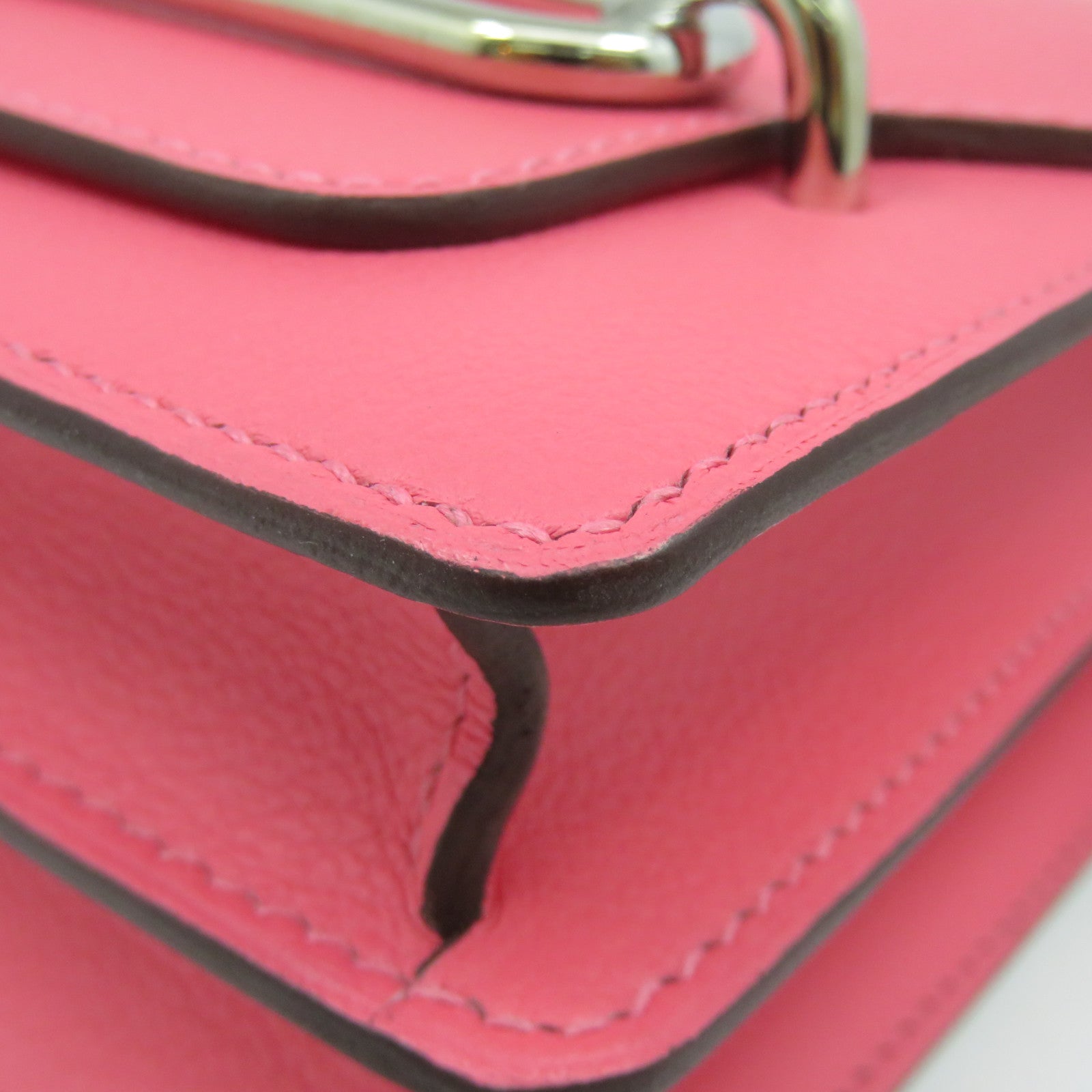 HERMES Evercolor皮革Mini Roulis银扣链带肩背袋Rose Azalee