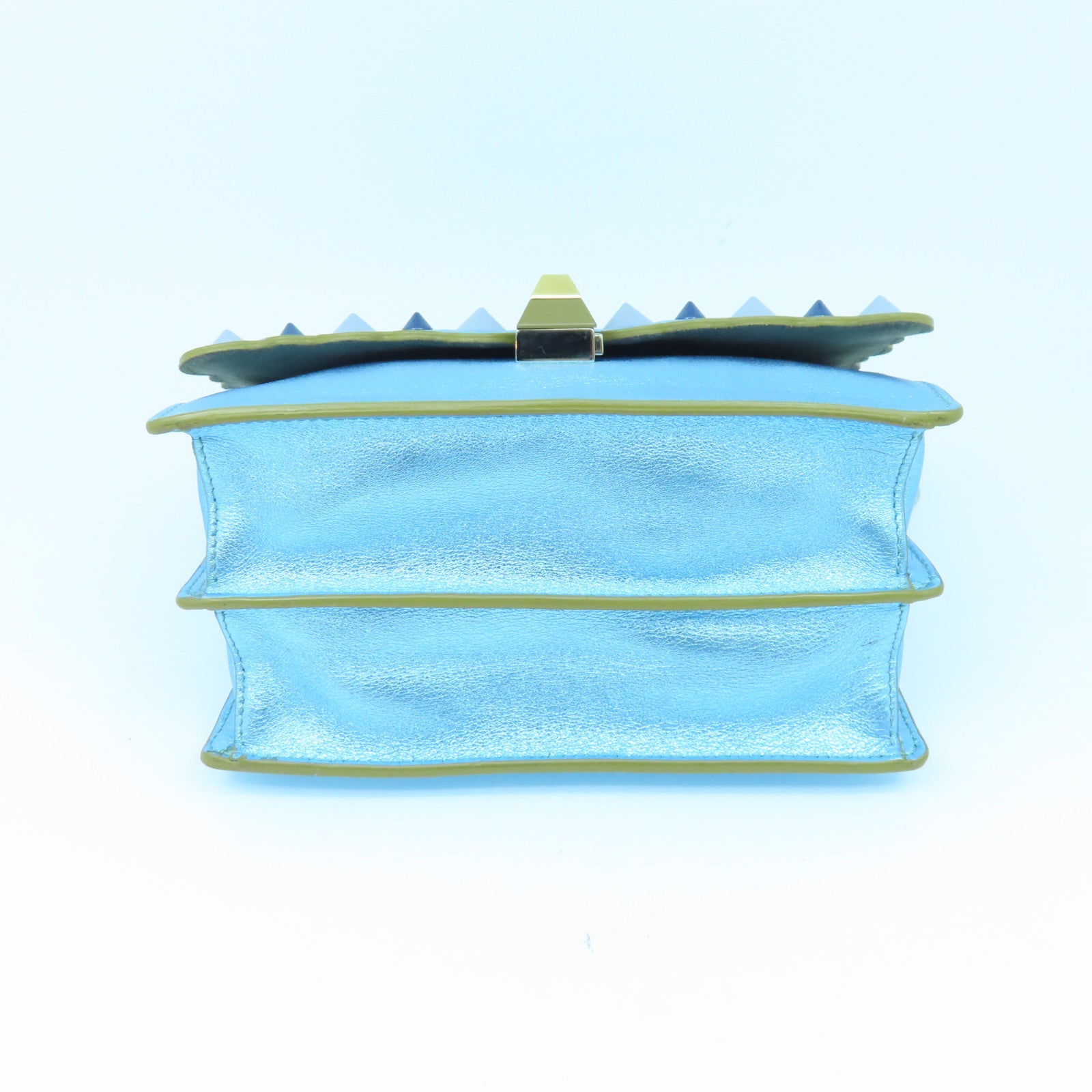 FENDI Cowhide Leather Kan I Gold Buckle/Silver Buckle Handle Shoulder Bag Blue