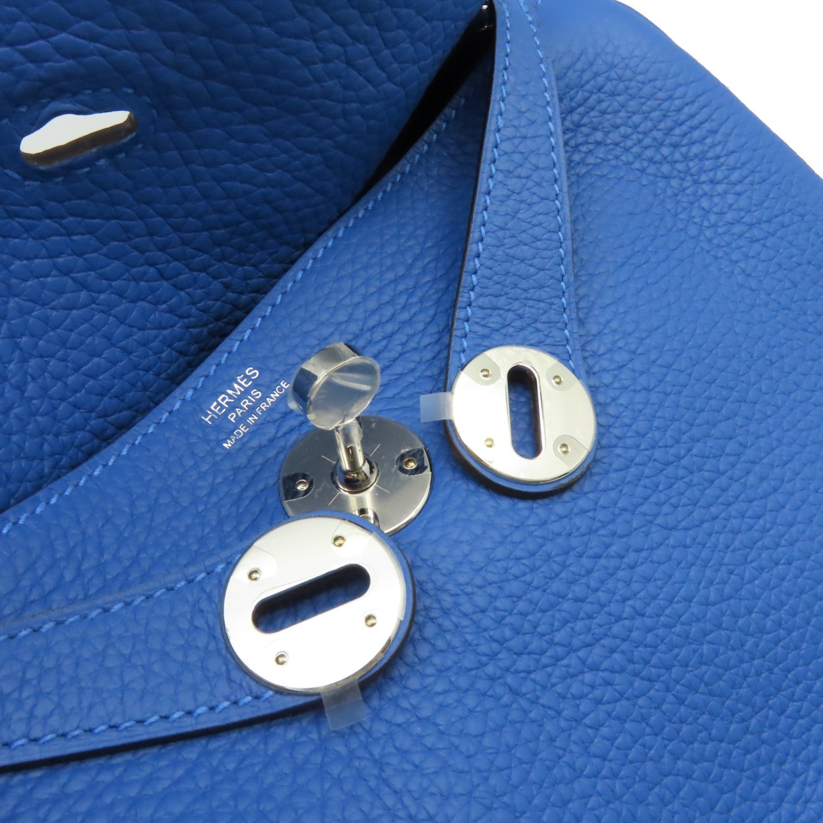 HERMES Clemence皮革Lindy 26 Shoulder Bag銀扣肩背袋Blue Royal/皇室藍色