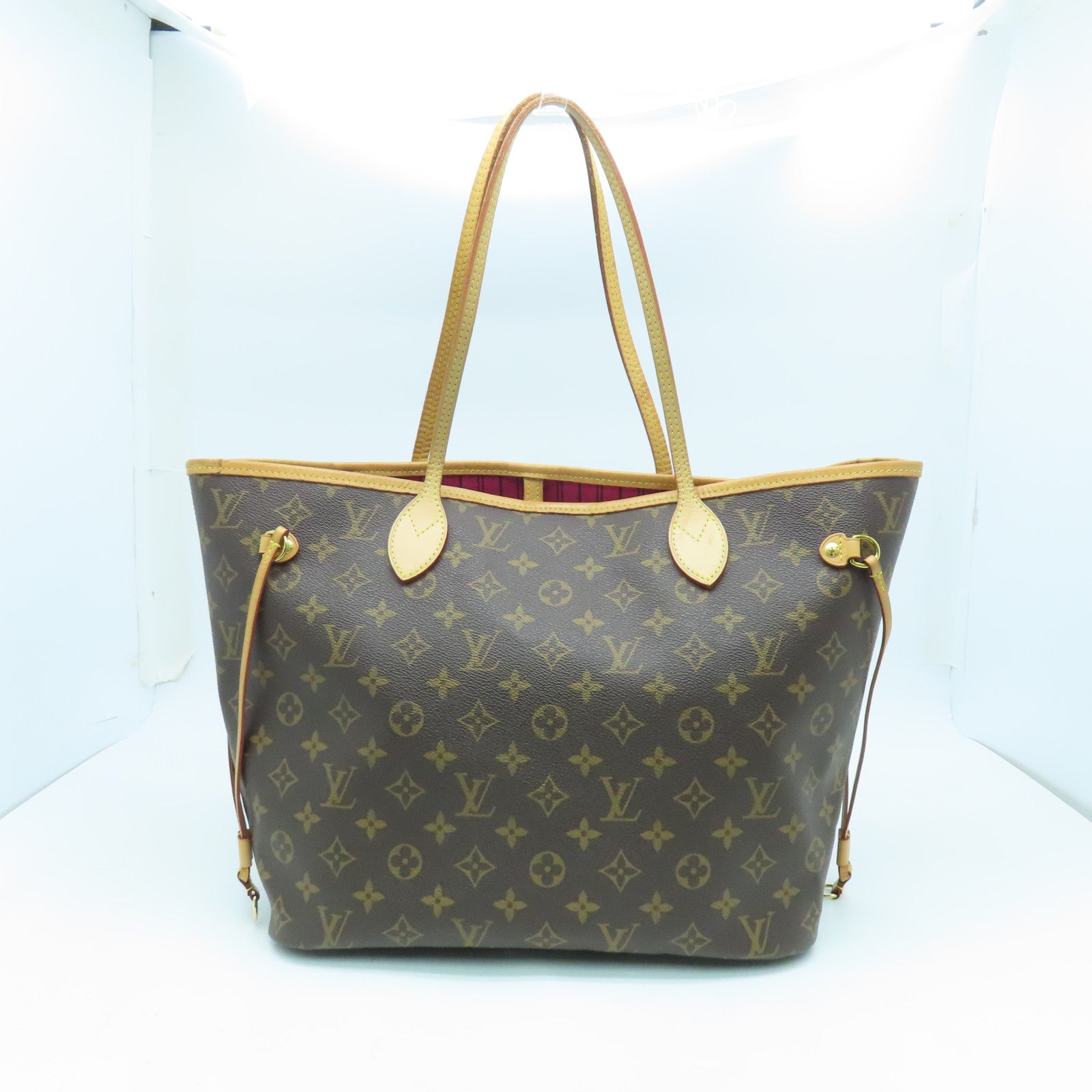 LOUIS VUITTON Monogram Neverfull MM金扣手挽袋啡色
