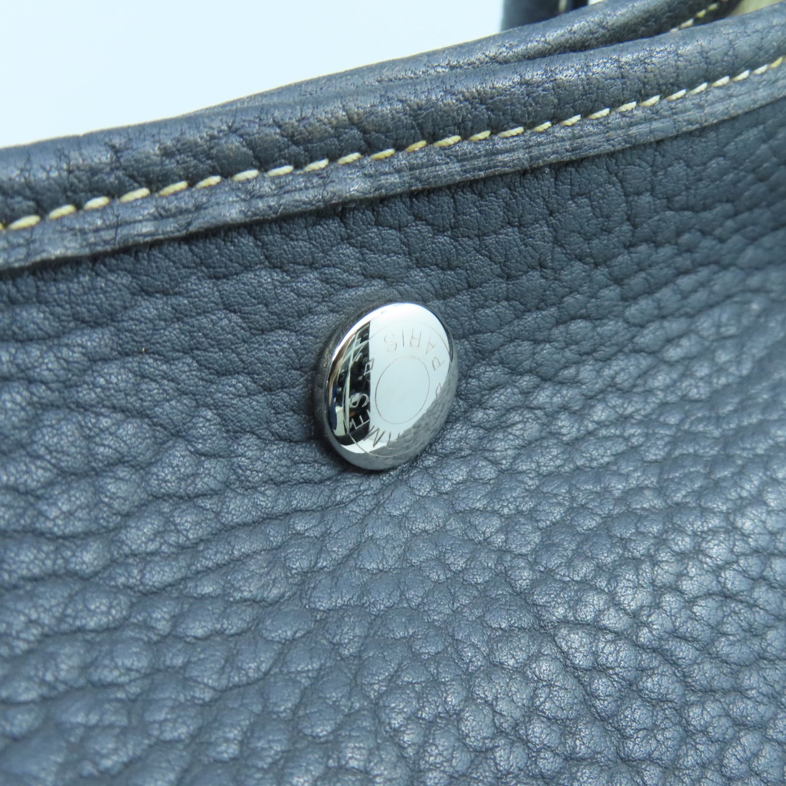 HERMES GardenParty PM silver buckle handle bag Graphite gray