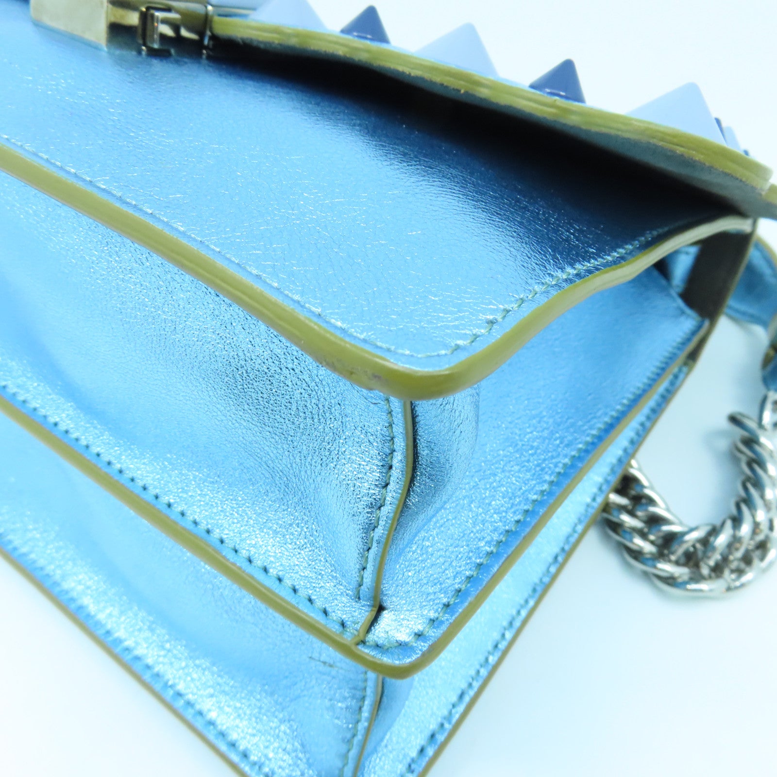 FENDI Cowhide Leather Kan I Gold Buckle/Silver Buckle Handle Shoulder Bag Blue