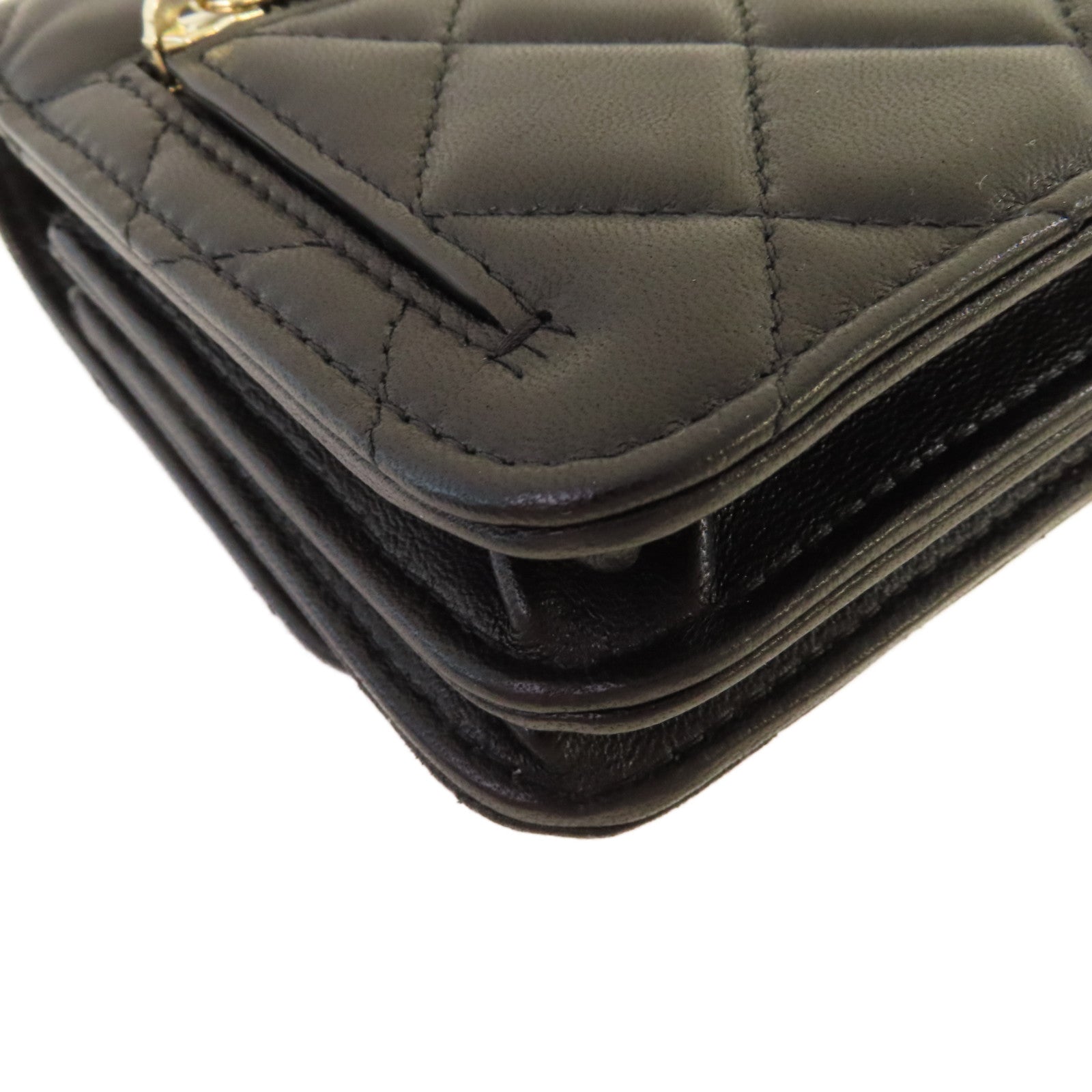 CHANEL 菱格羊皮皮革Trendy WOC Chain Shoulder Bag金扣鏈帶肩背袋黑色