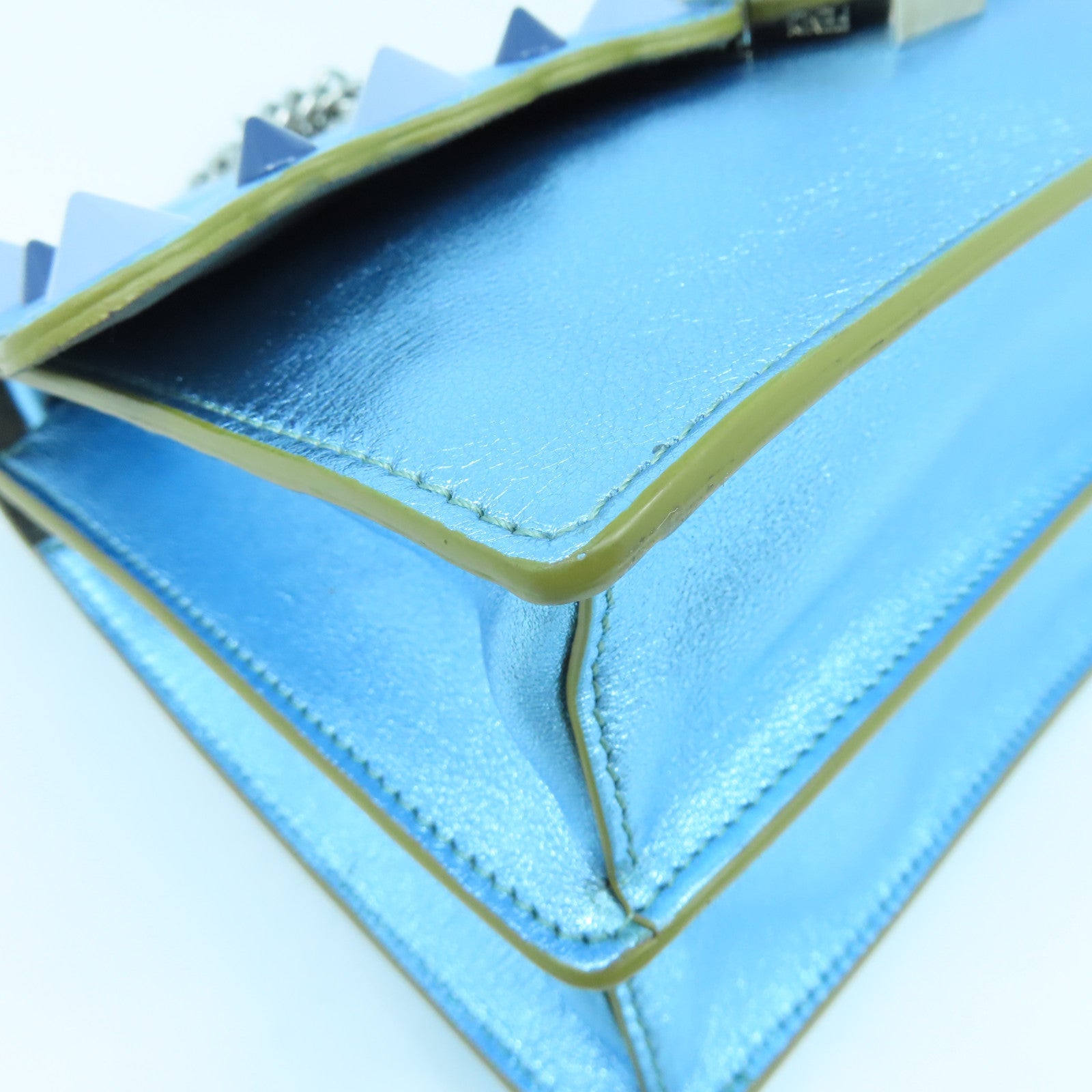 FENDI Cowhide Leather Kan I Gold Buckle/Silver Buckle Handle Shoulder Bag Blue