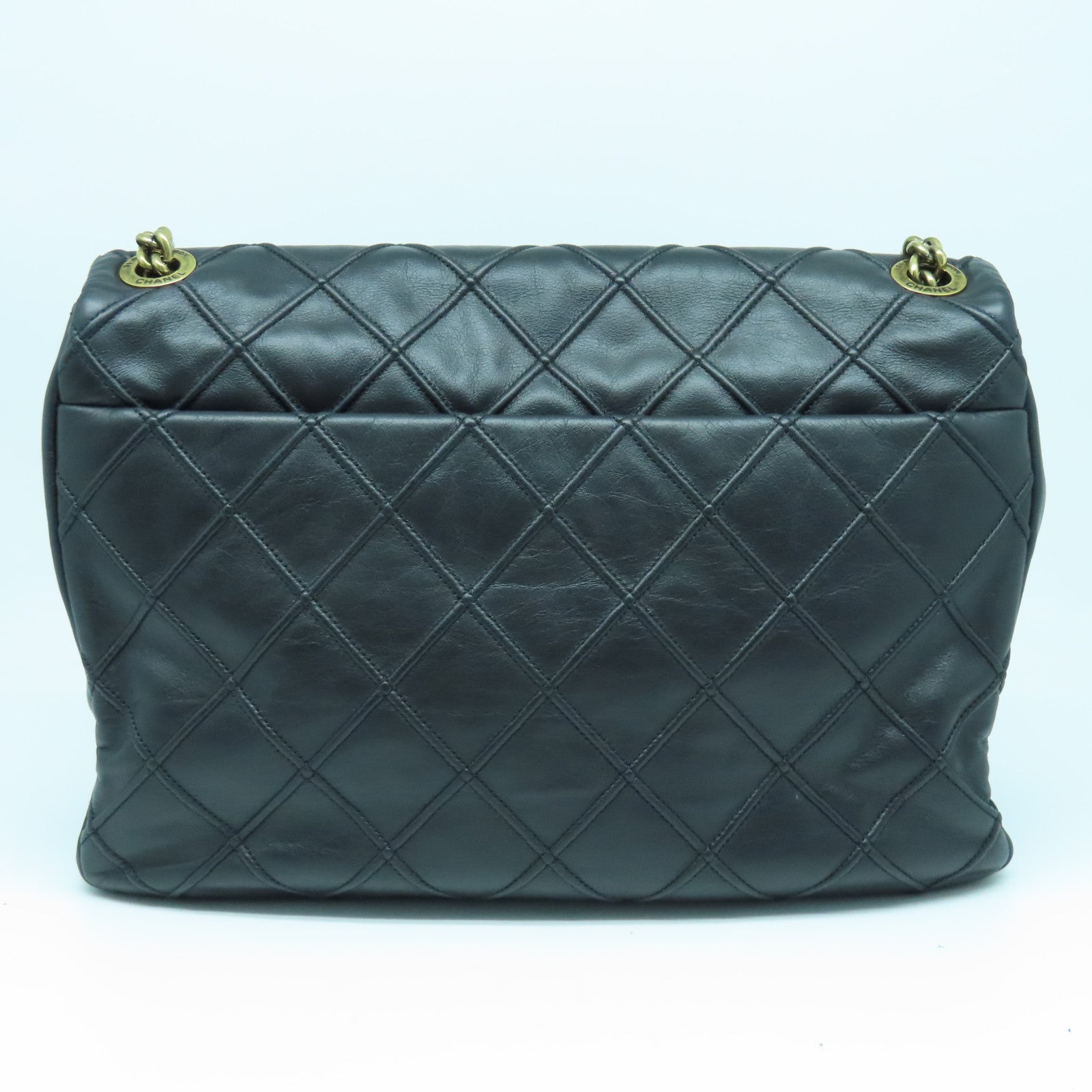 CHANEL 菱格羊皮皮革Chain Shoulder Bag金扣鏈帶肩背袋黑色