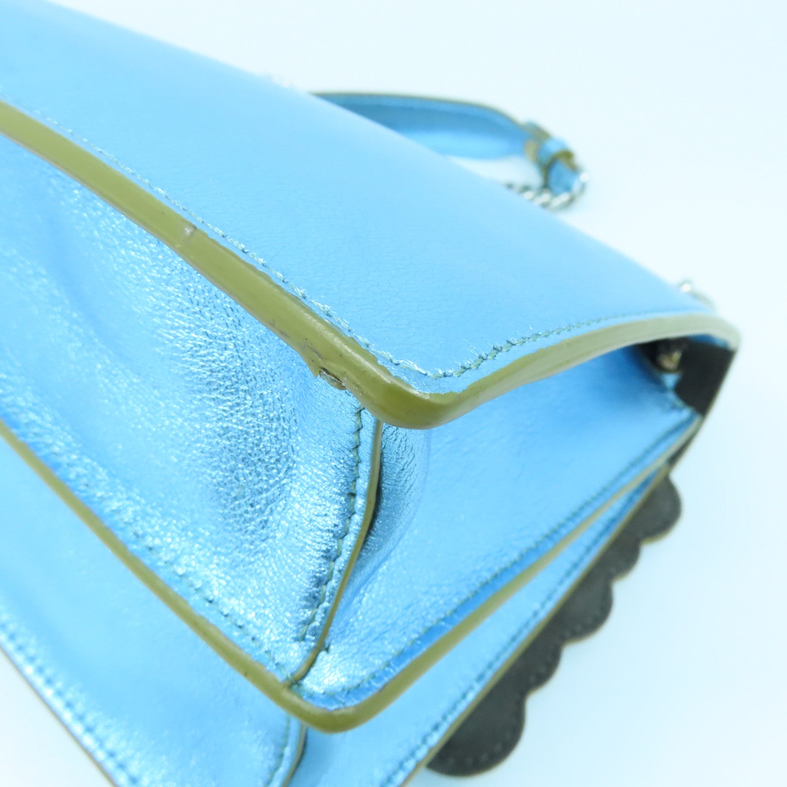 FENDI Cowhide Leather Kan I Gold Buckle/Silver Buckle Handle Shoulder Bag Blue