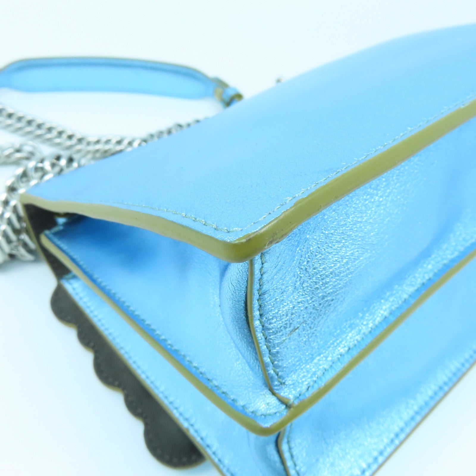 FENDI Cowhide Leather Kan I Gold Buckle/Silver Buckle Handle Shoulder Bag Blue
