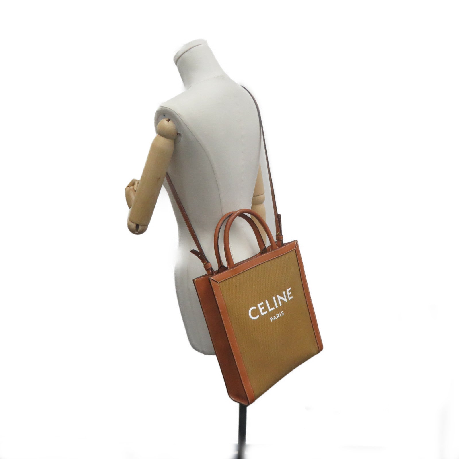CELINE 帆布/牛皮皮革2Way Shoulder Bag手挽肩背兩用袋啡色