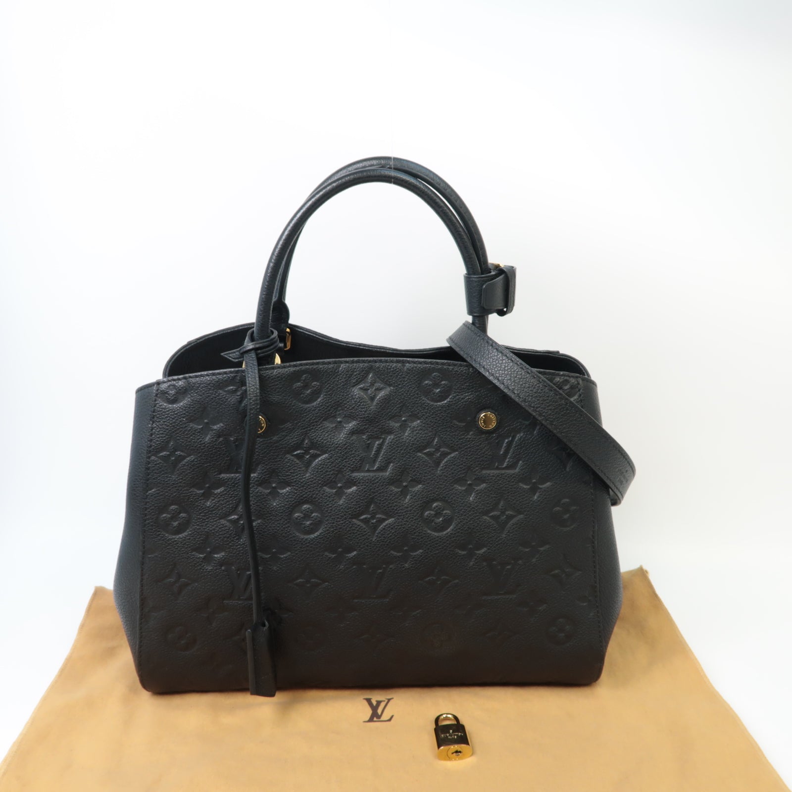 LOUIS VUITTON Monogram Empreinte Montaigne MM金扣手挽肩背兩用袋深藍色