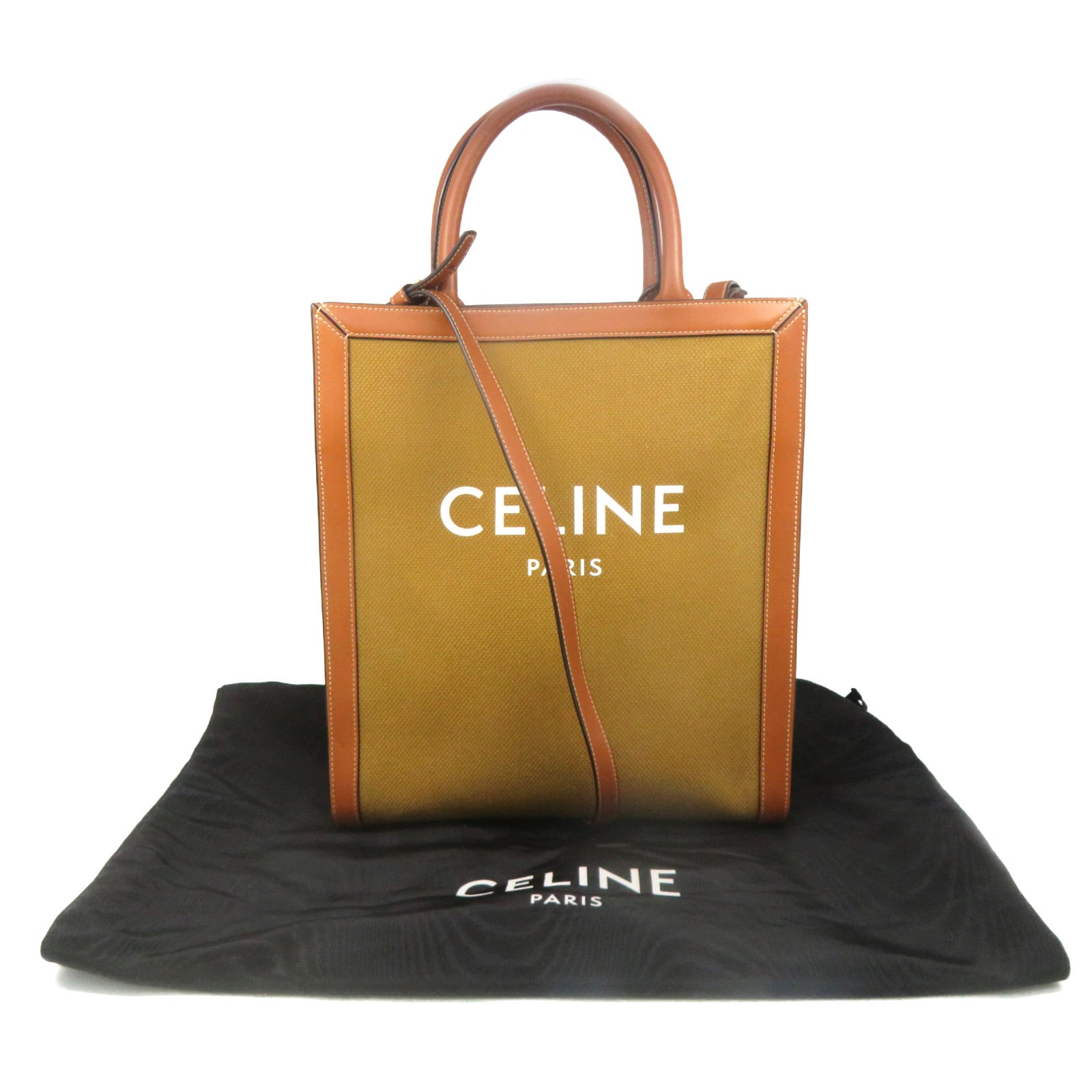 CELINE 帆布/牛皮皮革2Way Shoulder Bag手挽肩背兩用袋啡色