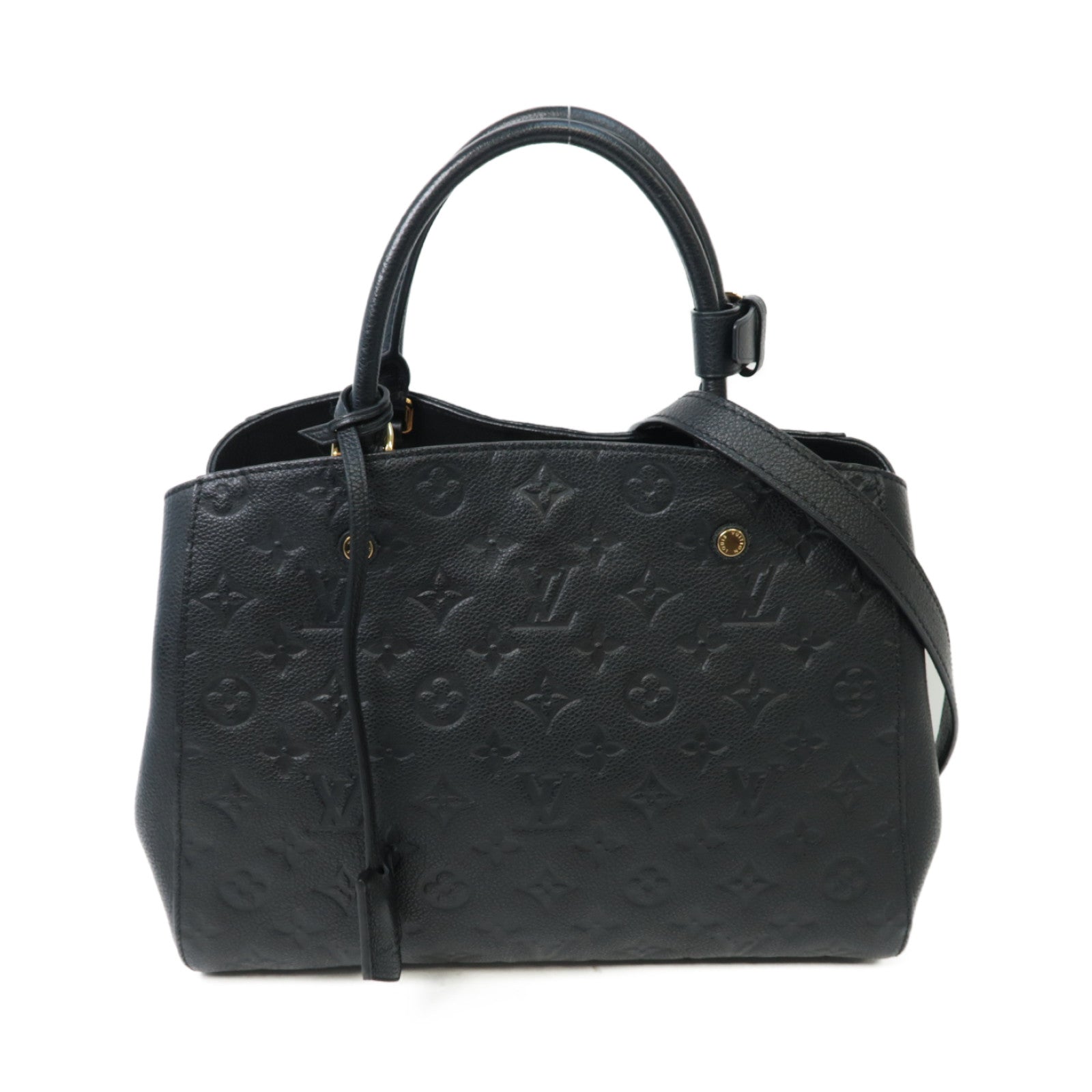 LOUIS VUITTON Monogram Empreinte Montaigne MM金扣手挽肩背兩用袋深藍色