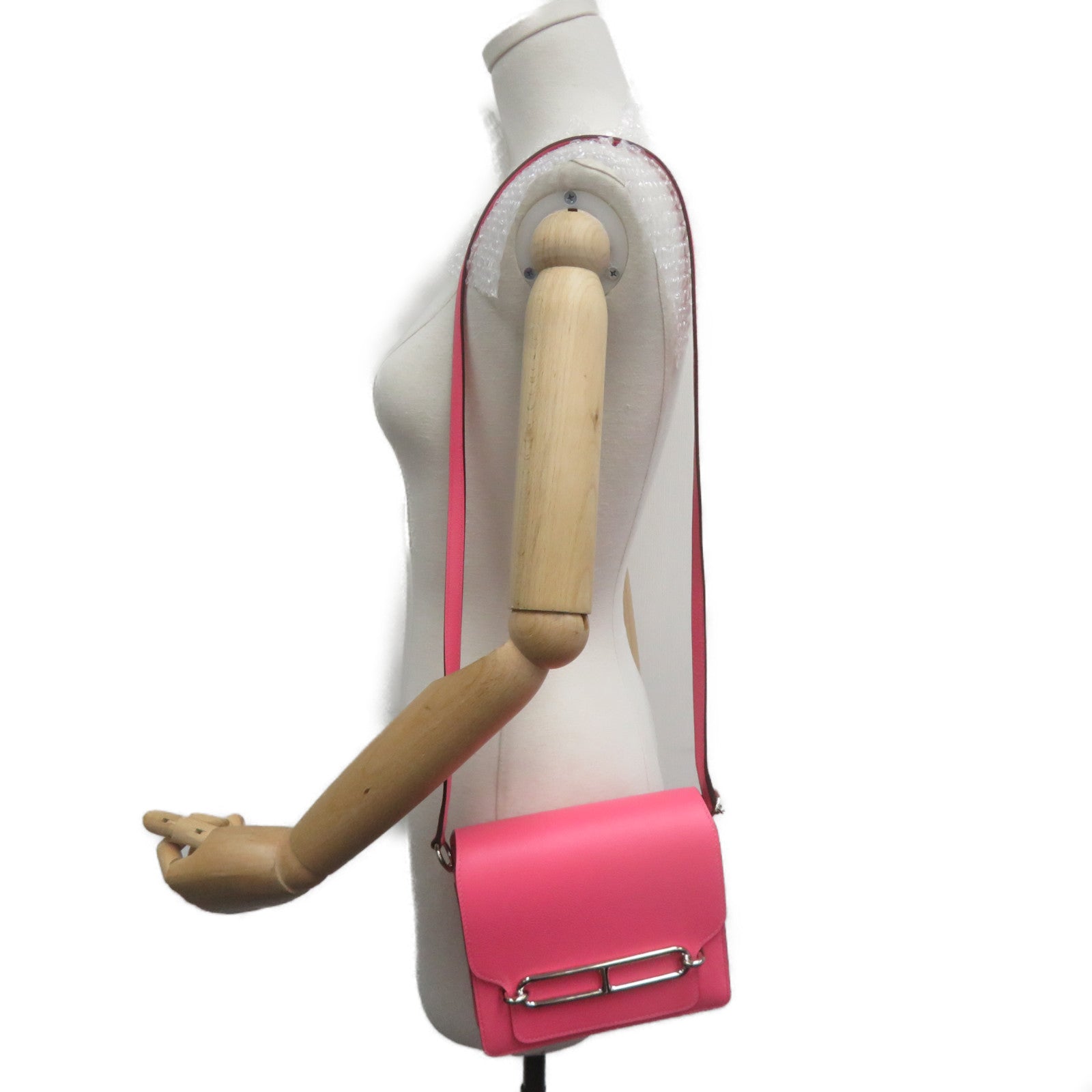 HERMES Evercolor皮革Mini Roulis银扣链带肩背袋Rose Azalee
