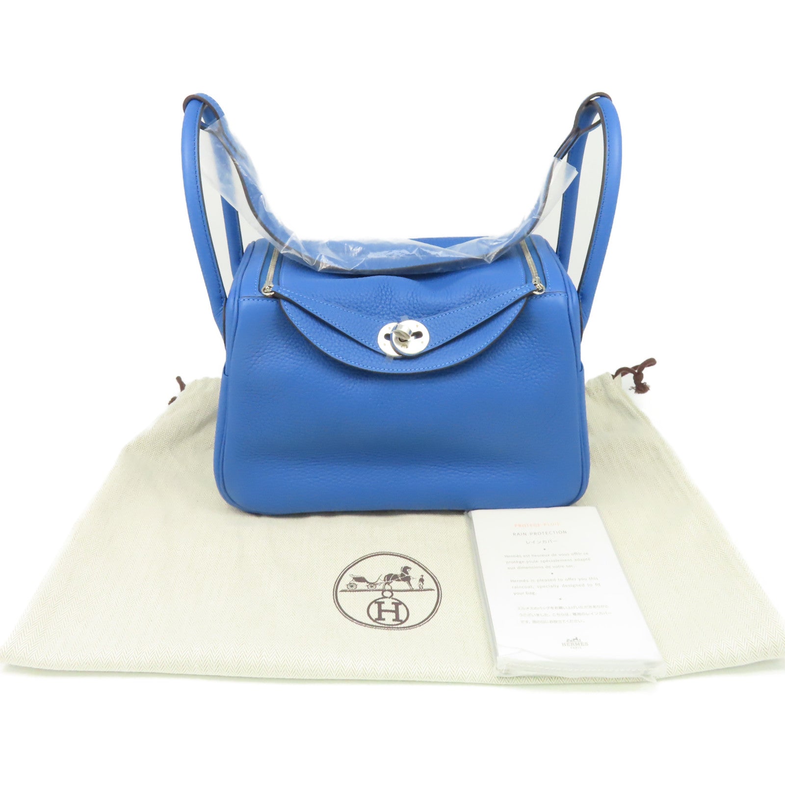 HERMES Clemence皮革Lindy 26 Shoulder Bag銀扣肩背袋Blue Royal/皇室藍色