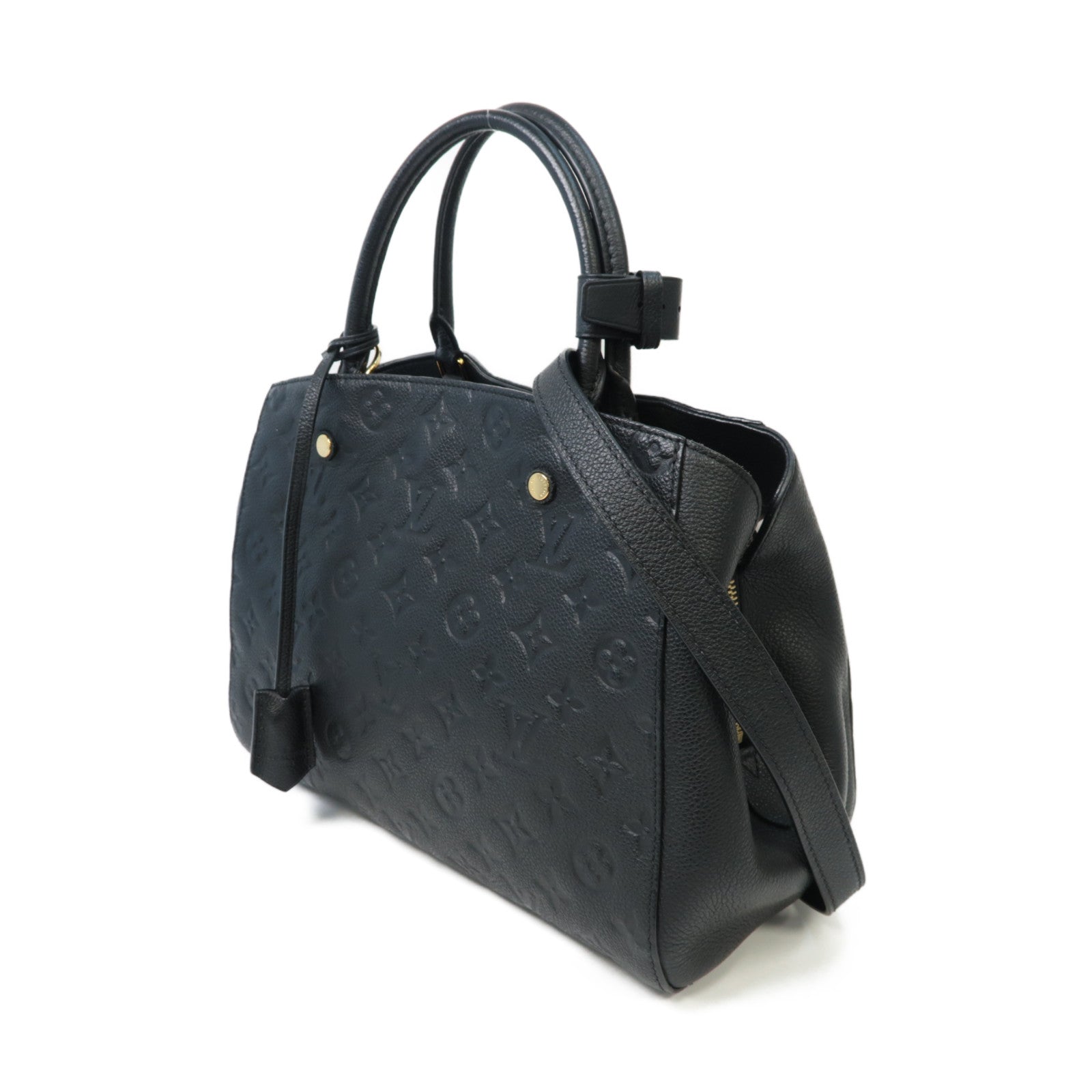 LOUIS VUITTON Monogram Empreinte Montaigne MM金扣手挽肩背兩用袋深藍色