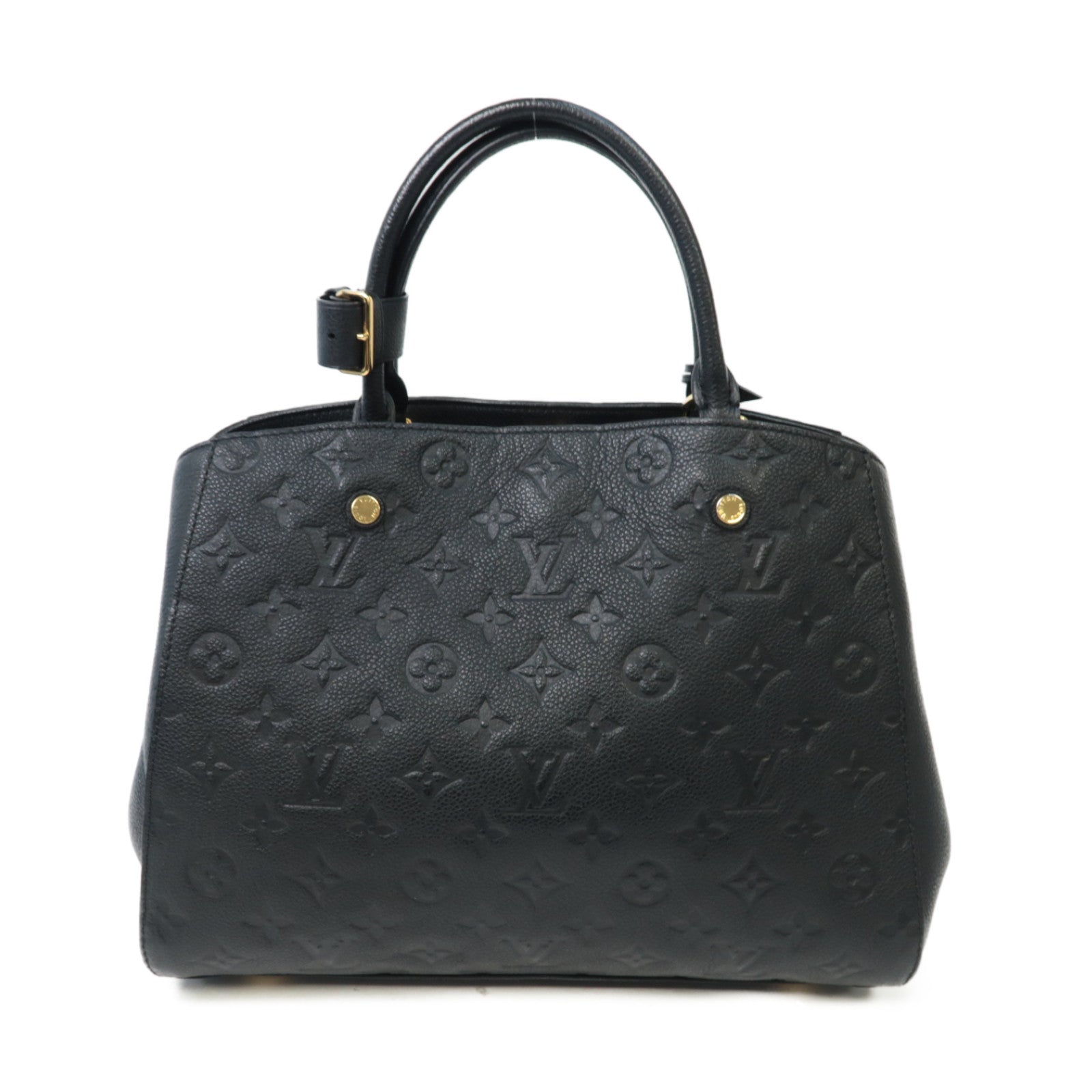 LOUIS VUITTON Monogram Empreinte Montaigne MM金扣手挽肩背兩用袋深藍色