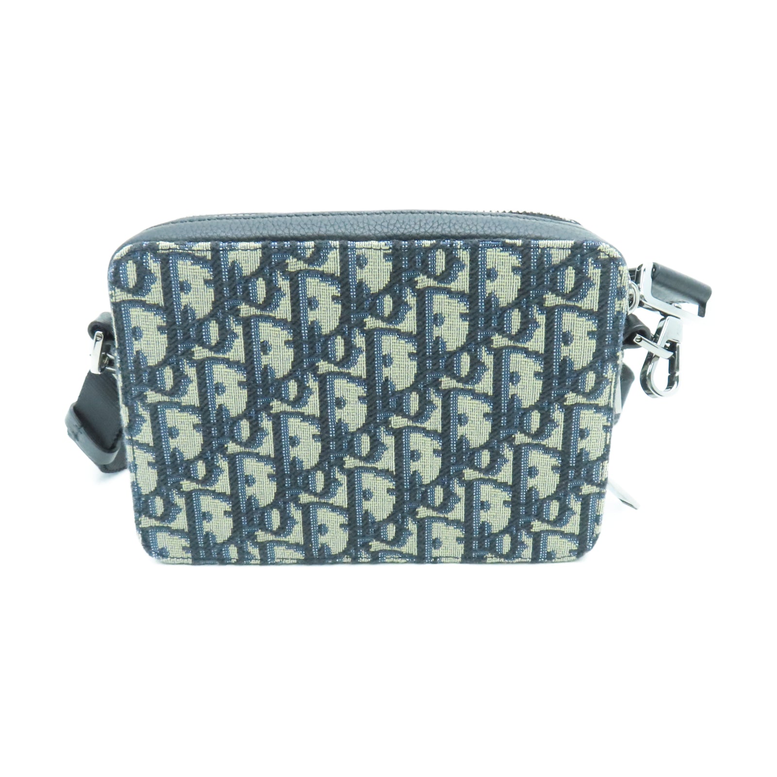 Dior 帆布Pouch With Strap銀扣肩背袋黑色/棕色