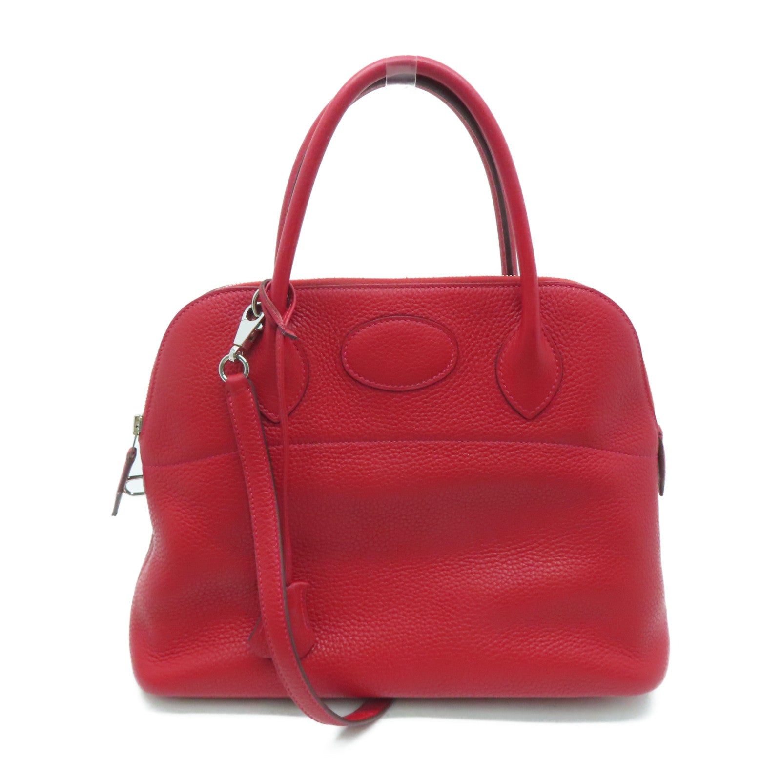 HERMES [Sharp Discount] Clemence Leather Bolide 31 Silver Buckle Handle Shoulder Backpack Rouge Casaque/Red