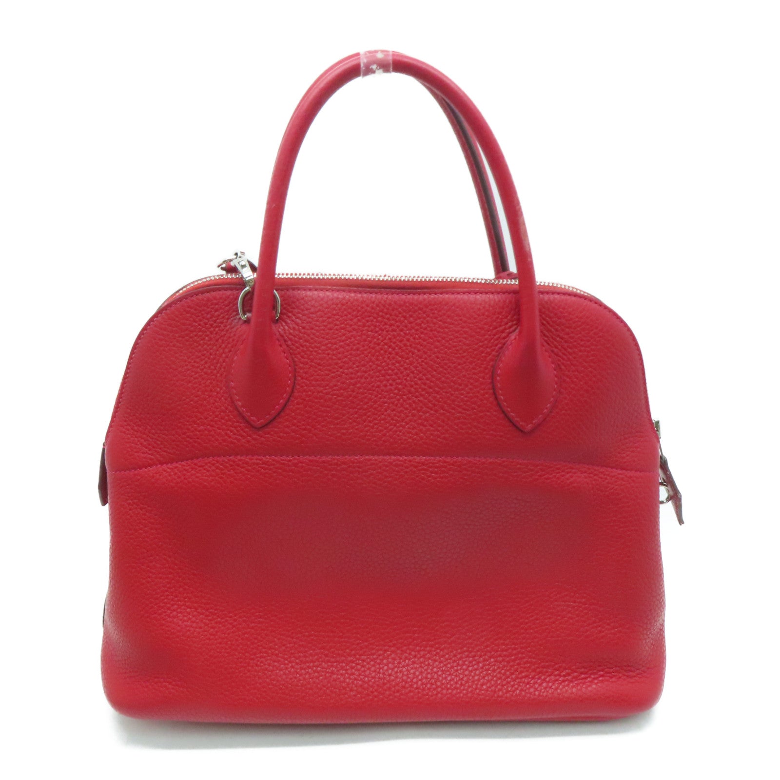 HERMES [Sharp Discount] Clemence Leather Bolide 31 Silver Buckle Handle Shoulder Backpack Rouge Casaque/Red