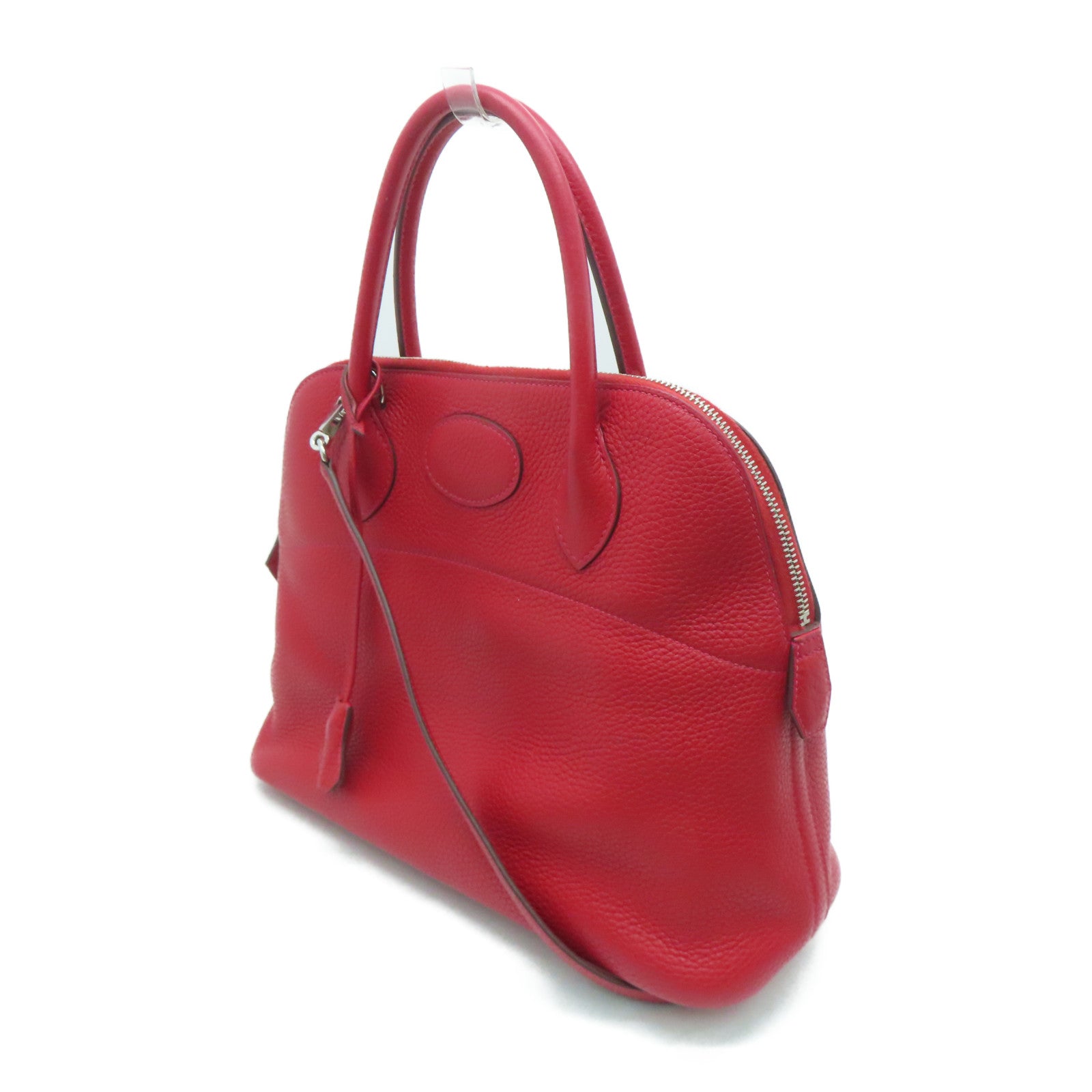 HERMES [Sharp Discount] Clemence Leather Bolide 31 Silver Buckle Handle Shoulder Backpack Rouge Casaque/Red