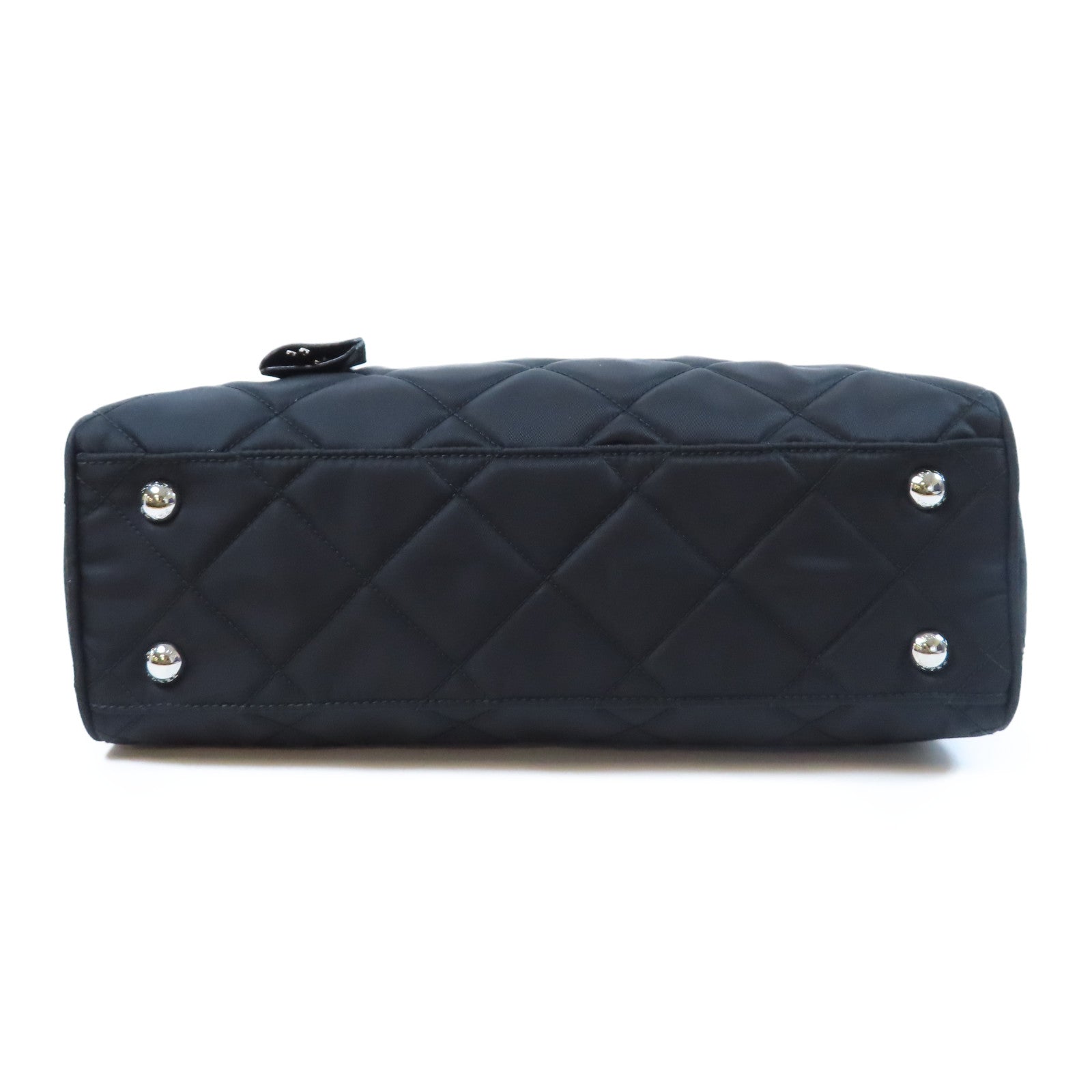 PRADA 菱格尼龍Shoulder Bag銀扣肩背袋黑色