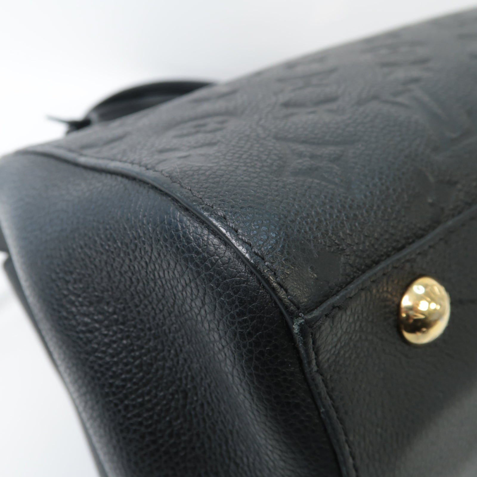 LOUIS VUITTON Monogram Empreinte Montaigne MM金扣手挽肩背兩用袋深藍色