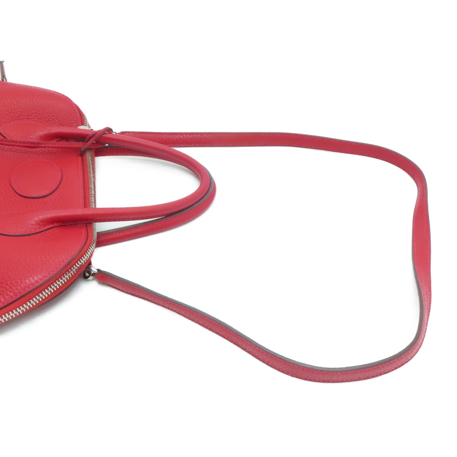 HERMES [Sharp Discount] Clemence Leather Bolide 31 Silver Buckle Handle Shoulder Backpack Rouge Casaque/Red