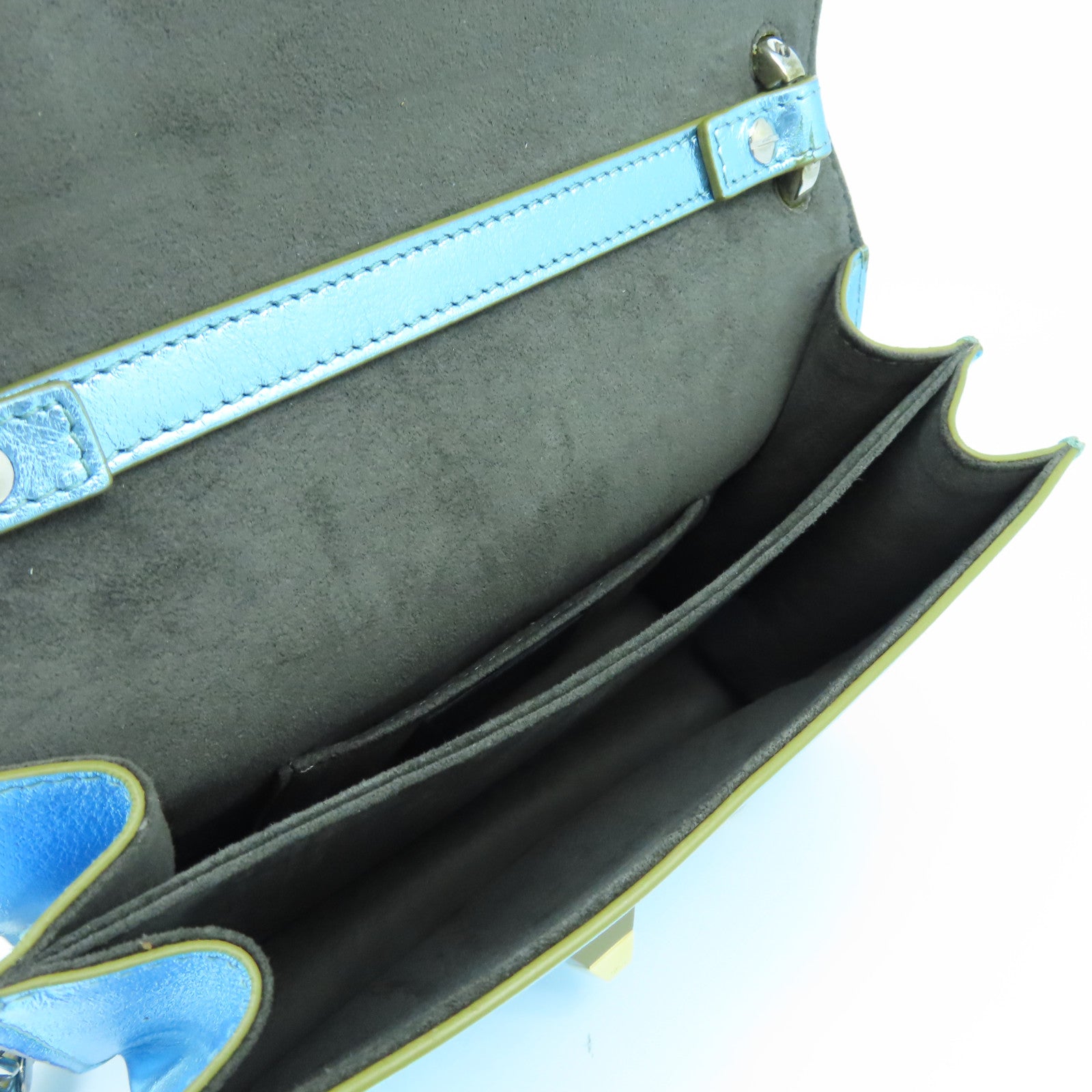 FENDI Cowhide Leather Kan I Gold Buckle/Silver Buckle Handle Shoulder Bag Blue