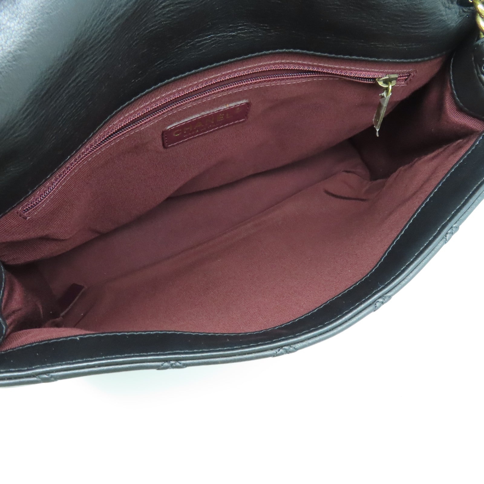 CHANEL 菱格羊皮皮革Chain Shoulder Bag金扣鏈帶肩背袋黑色
