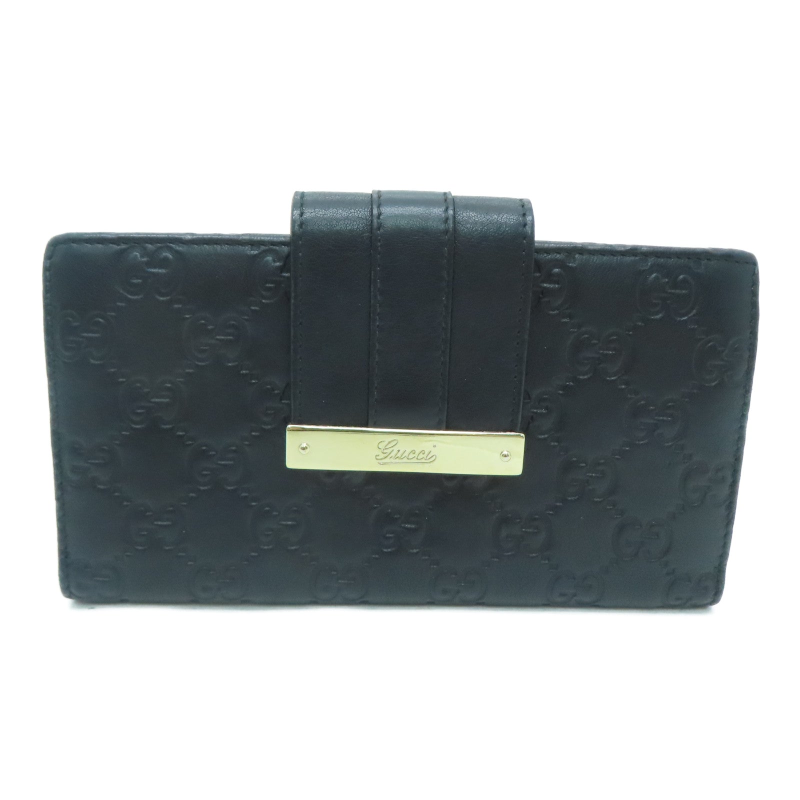 GUCCI 【激減優惠】牛皮皮革Long Wallet銀扣長錢包黑色