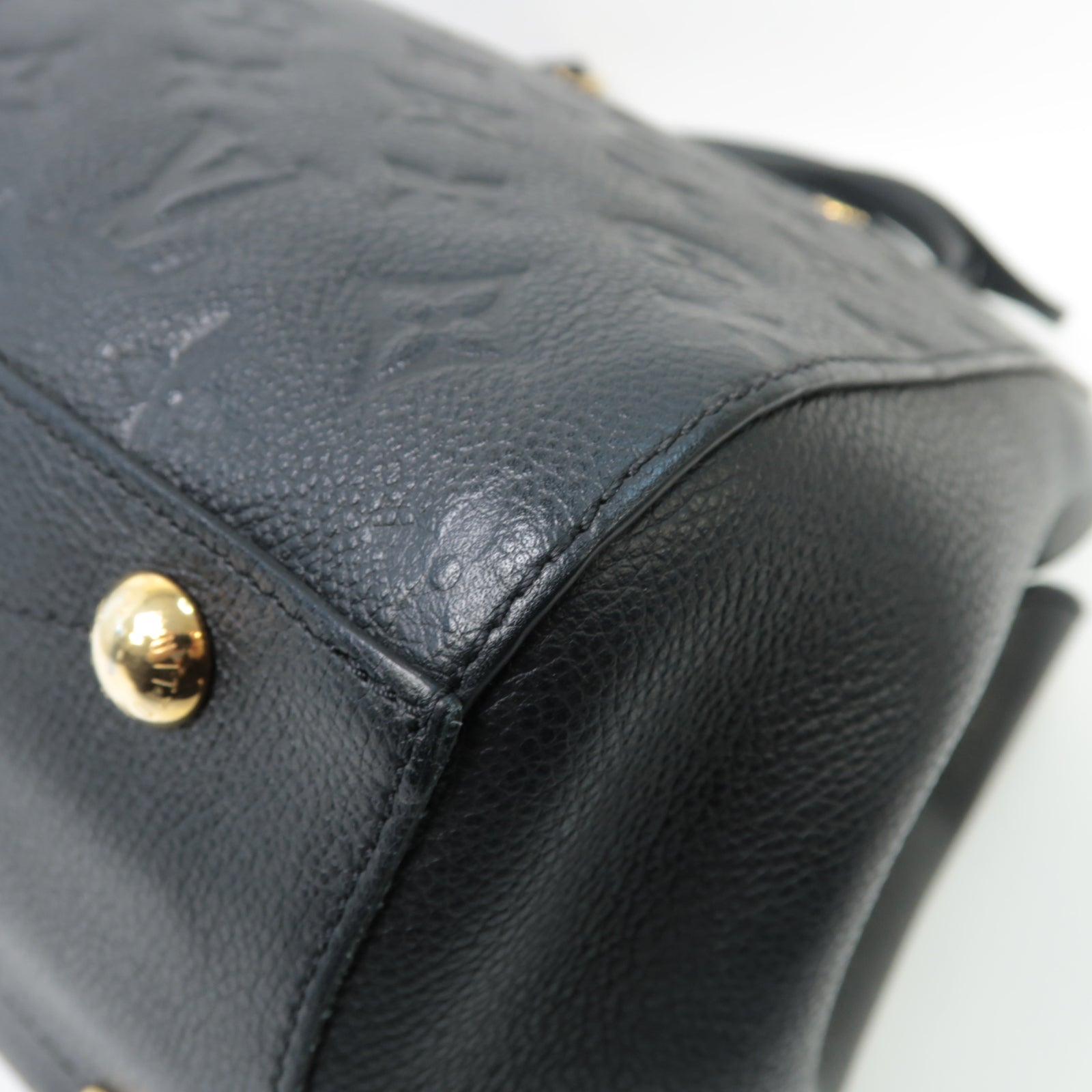 LOUIS VUITTON Monogram Empreinte Montaigne MM金扣手挽肩背兩用袋深藍色