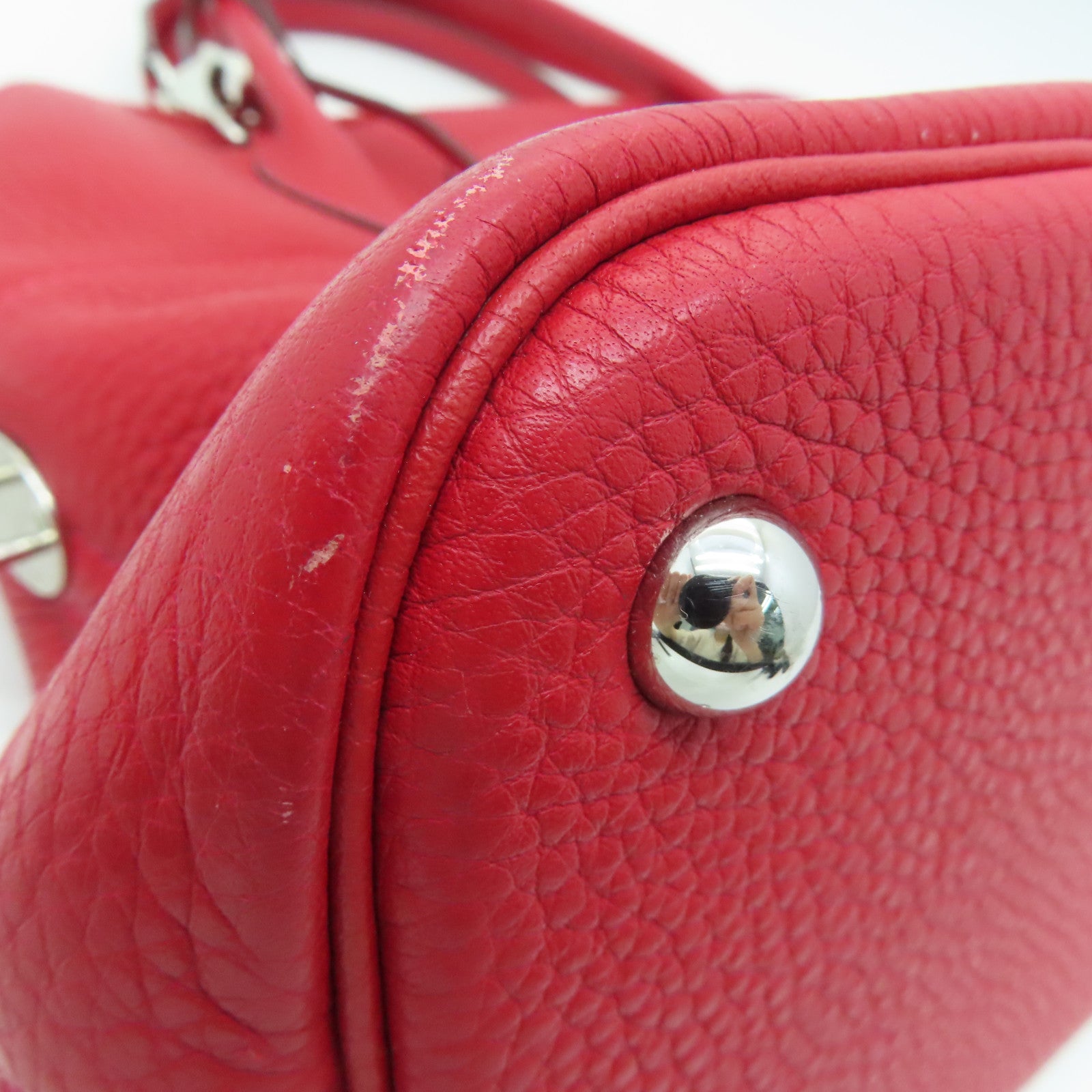 HERMES [Sharp Discount] Clemence Leather Bolide 31 Silver Buckle Handle Shoulder Backpack Rouge Casaque/Red