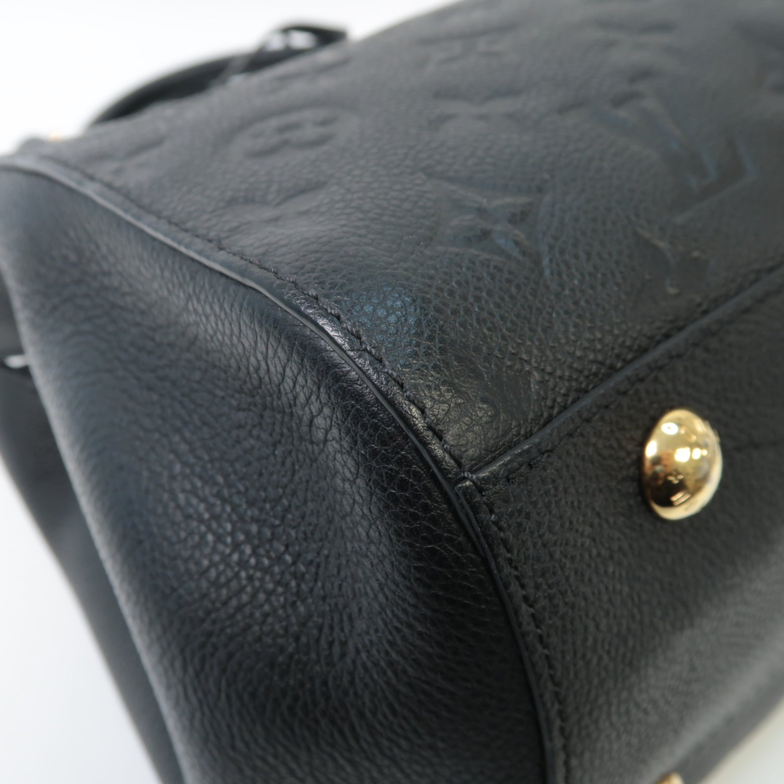 LOUIS VUITTON Monogram Empreinte Montaigne MM金扣手挽肩背兩用袋深藍色