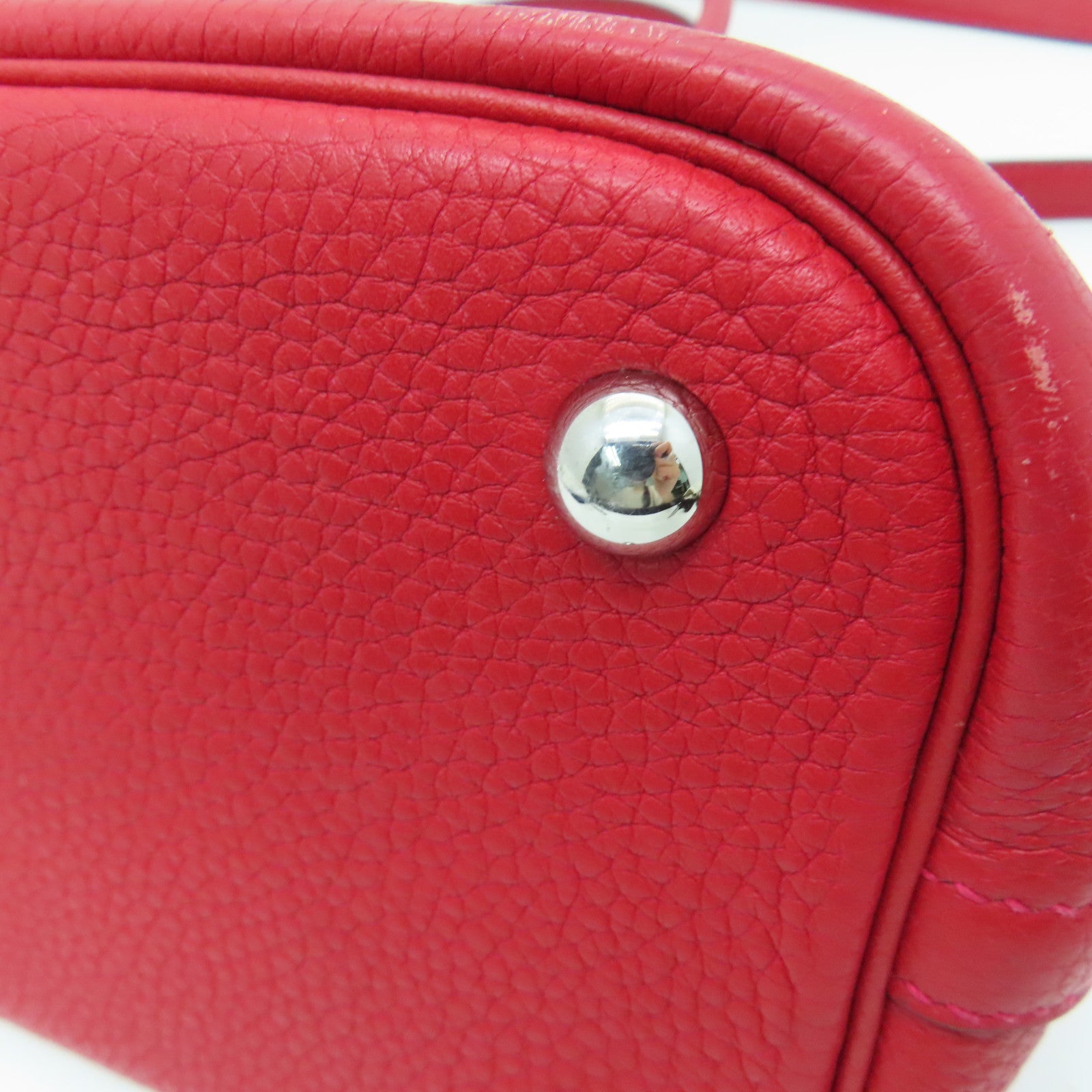 HERMES [Sharp Discount] Clemence Leather Bolide 31 Silver Buckle Handle Shoulder Backpack Rouge Casaque/Red