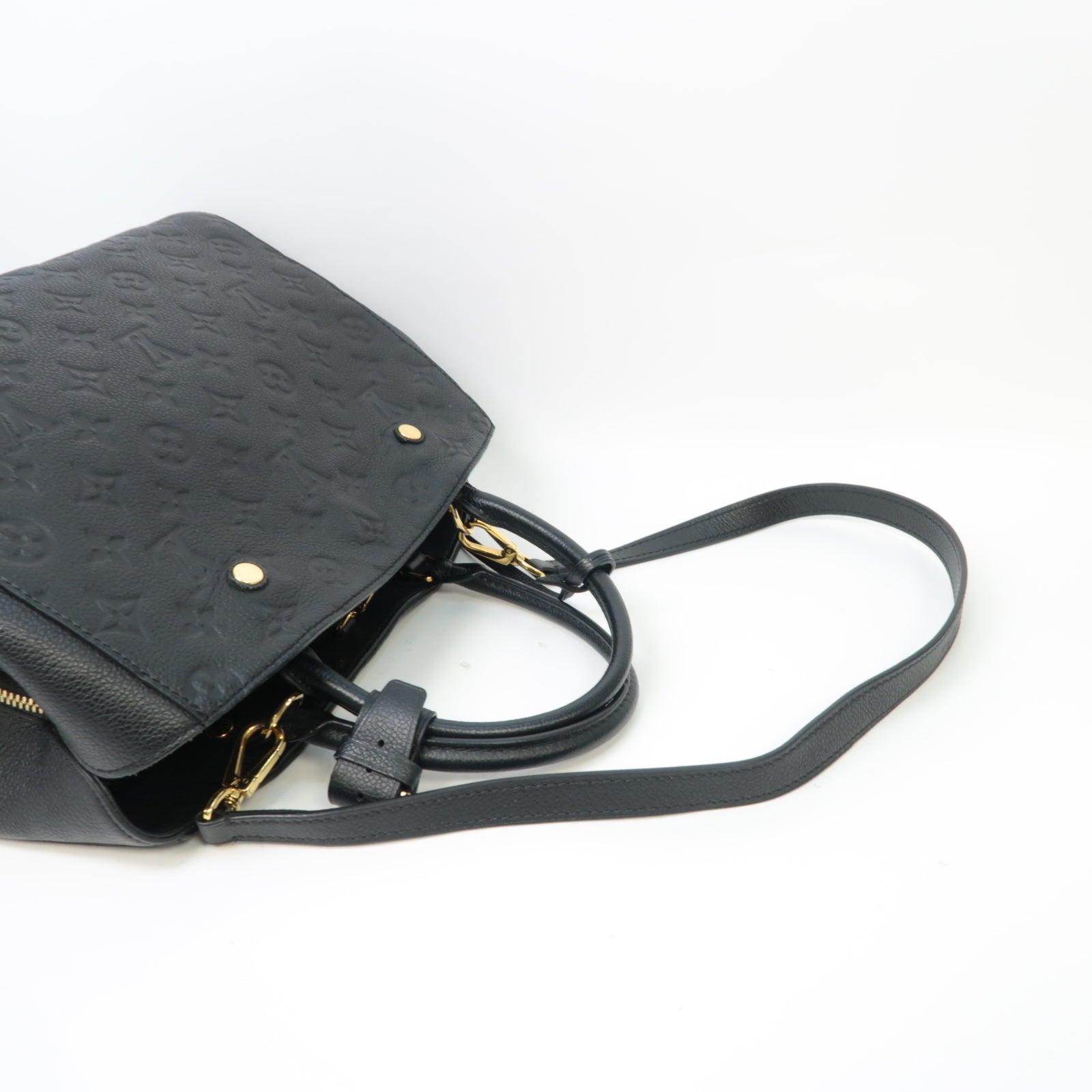 LOUIS VUITTON Monogram Empreinte Montaigne MM金扣手挽肩背兩用袋深藍色