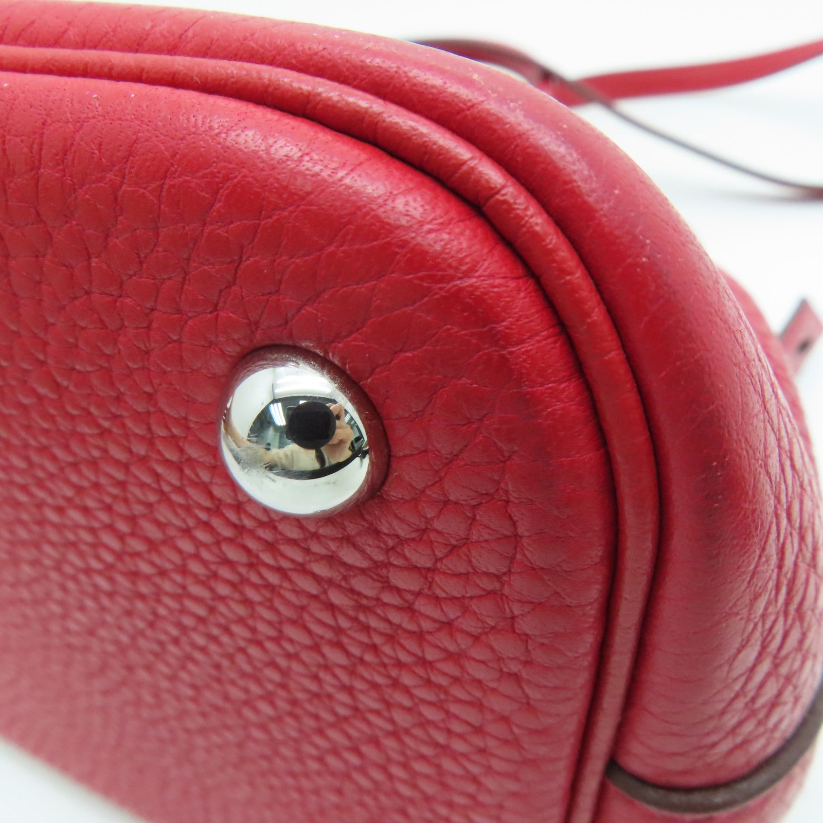 HERMES [Sharp Discount] Clemence Leather Bolide 31 Silver Buckle Handle Shoulder Backpack Rouge Casaque/Red