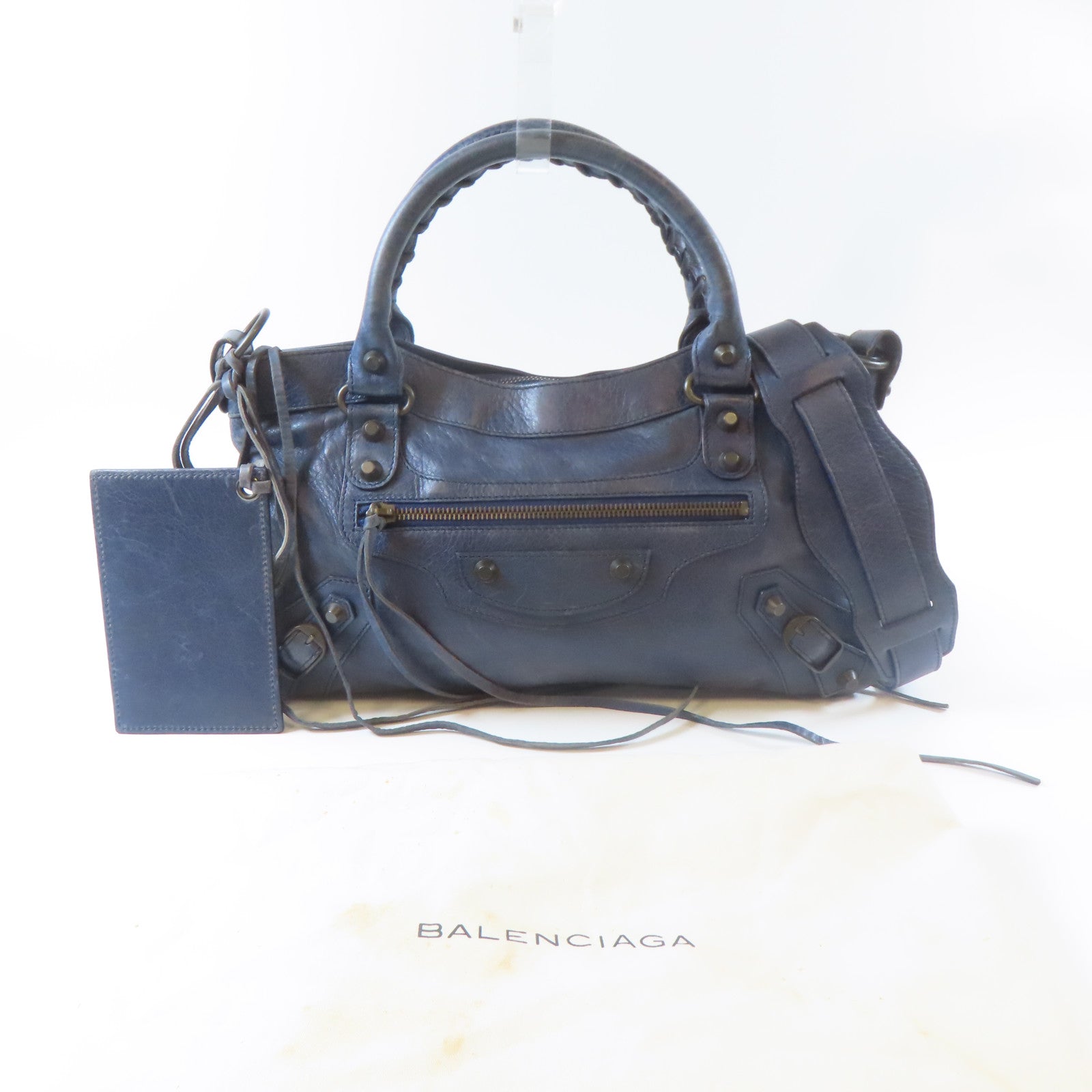 BALENCIAGA 牛皮皮革Frist黑扣手挽肩背兩用袋藍色