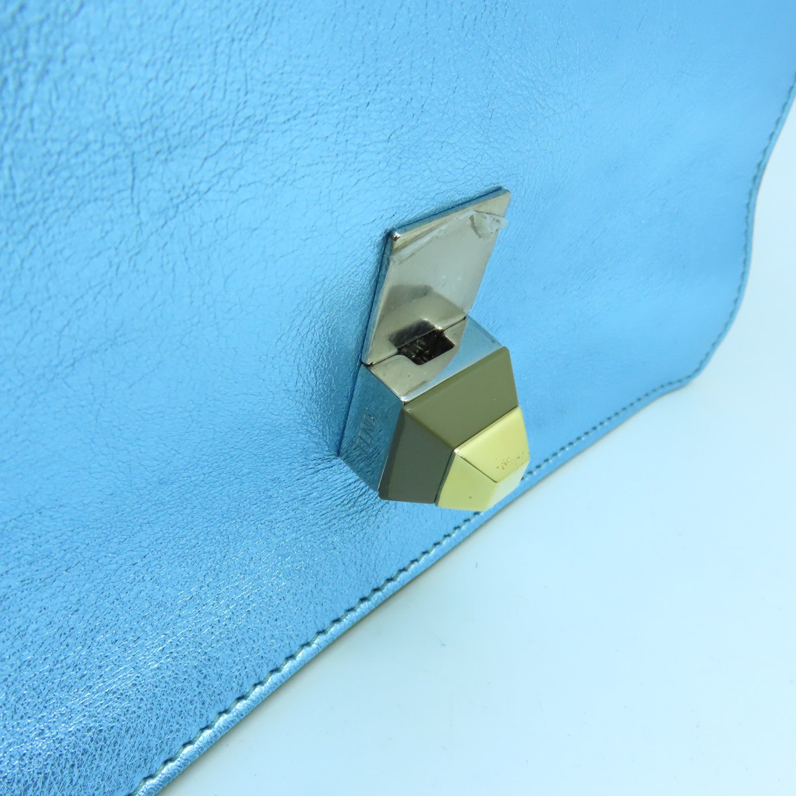 FENDI Cowhide Leather Kan I Gold Buckle/Silver Buckle Handle Shoulder Bag Blue
