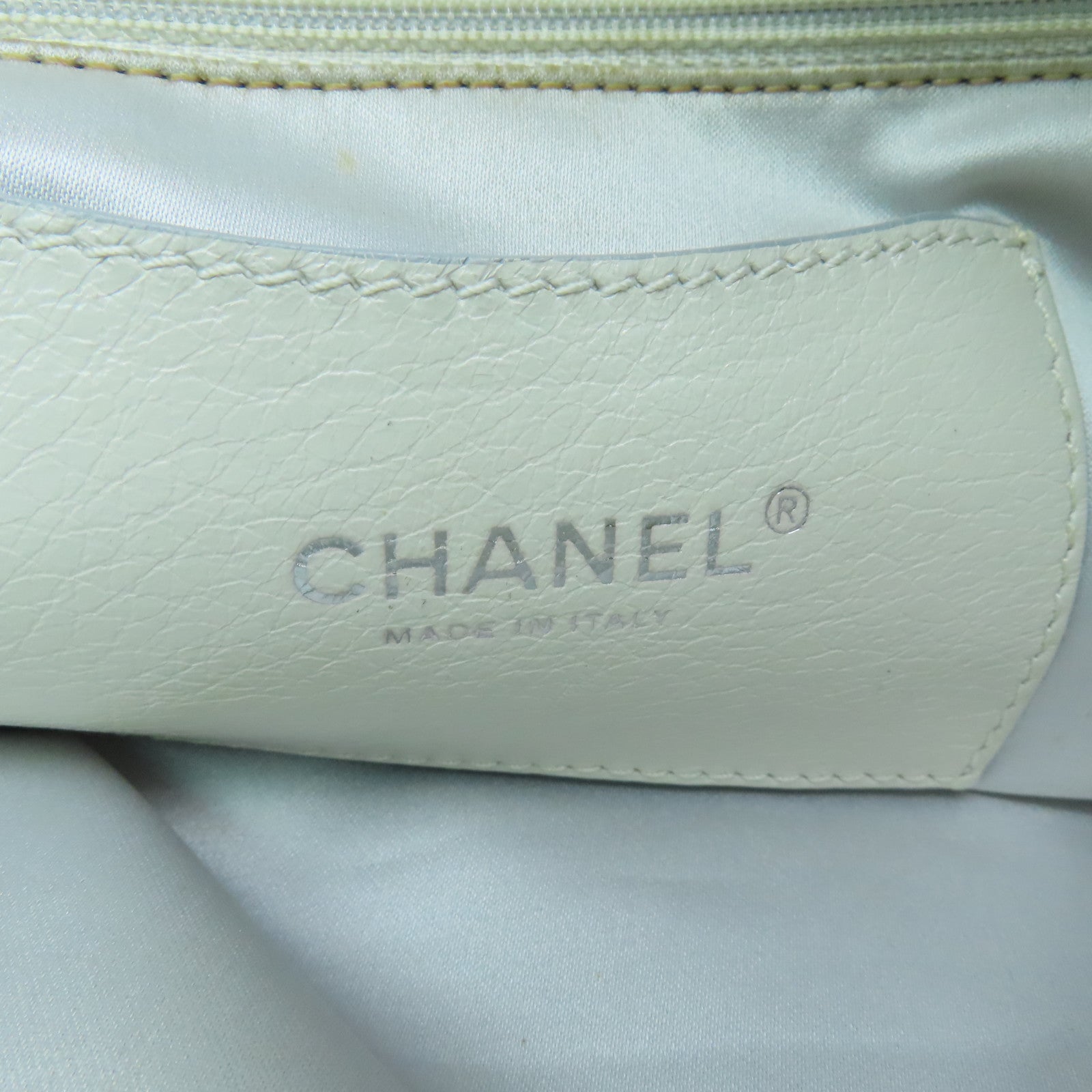 CHANEL 菱格牛皮皮革Totebag銀扣肩背袋手挽袋米色