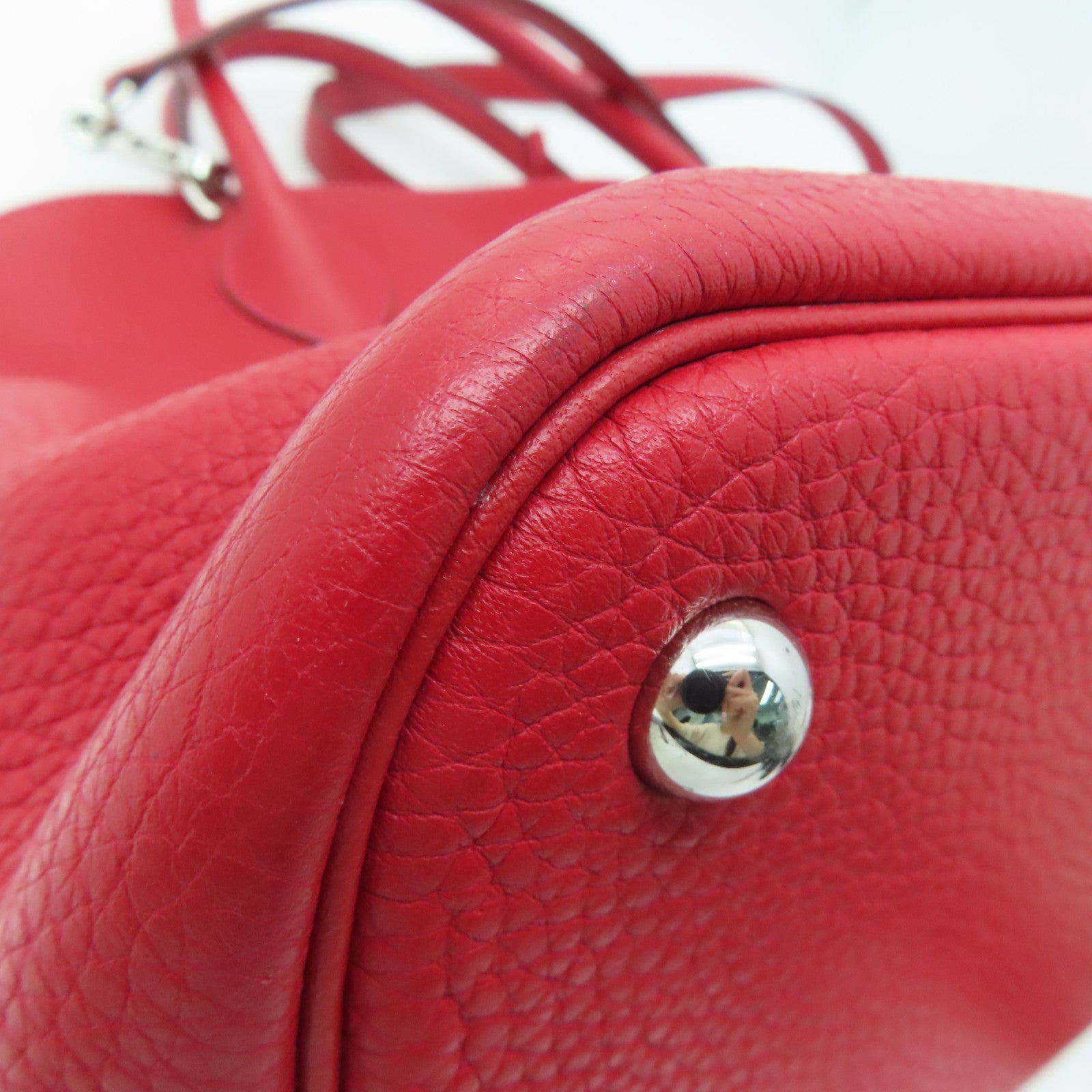 HERMES [Sharp Discount] Clemence Leather Bolide 31 Silver Buckle Handle Shoulder Backpack Rouge Casaque/Red